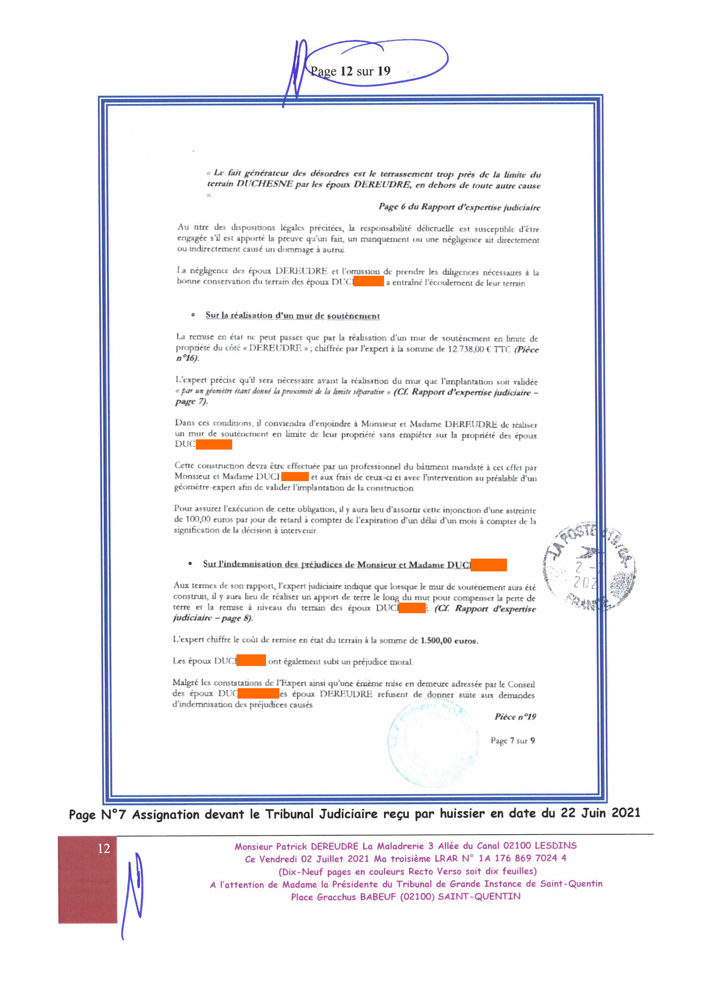 Ma lettre du 02 Juillet 2021 adressée au TRIBUNAL DE GRANDE INSTANCE de SAINT-QUENTIN  sans réponse situation lourde de conséquences www.jesuisvictime.fr www.jenesuispasunchien.fr www.jesuisenvie.fr ALERTE ROUGE TRISTE FRANCE CORRUPTION GENERALISEE EN FRA