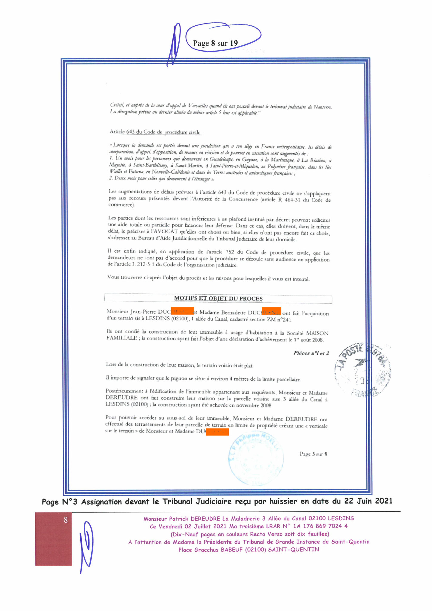 Ma lettre du 02 Juillet 2021 adressée au TRIBUNAL DE GRANDE INSTANCE de SAINT-QUENTIN  sans réponse situation lourde de conséquences www.jesuisvictime.fr www.jenesuispasunchien.fr www.jesuisenvie.fr ALERTE ROUGE TRISTE FRANCE CORRUPTION GENERALISEE EN FRA