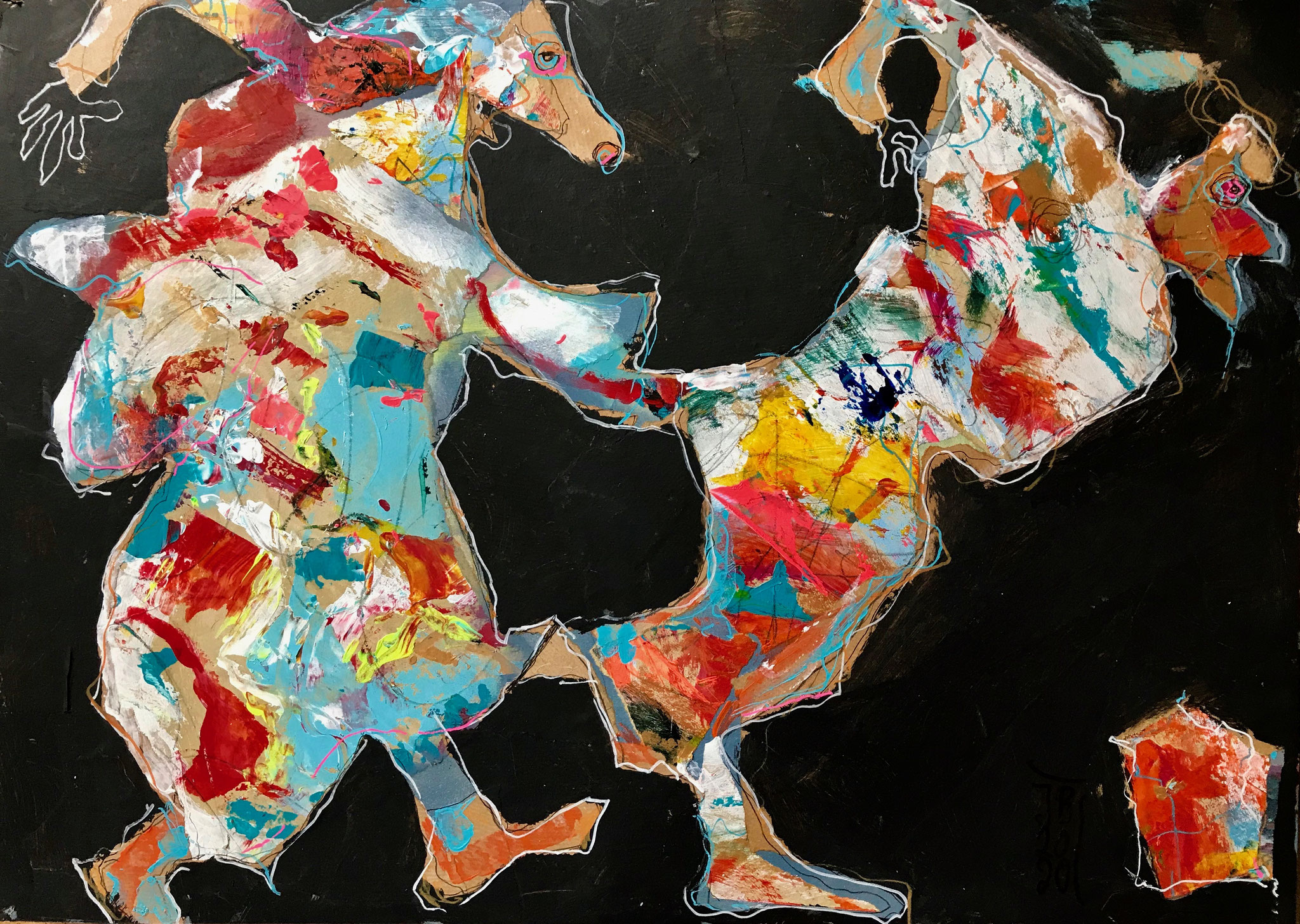 Komm tanzen , Collage auf Karton 50 x 70 cm