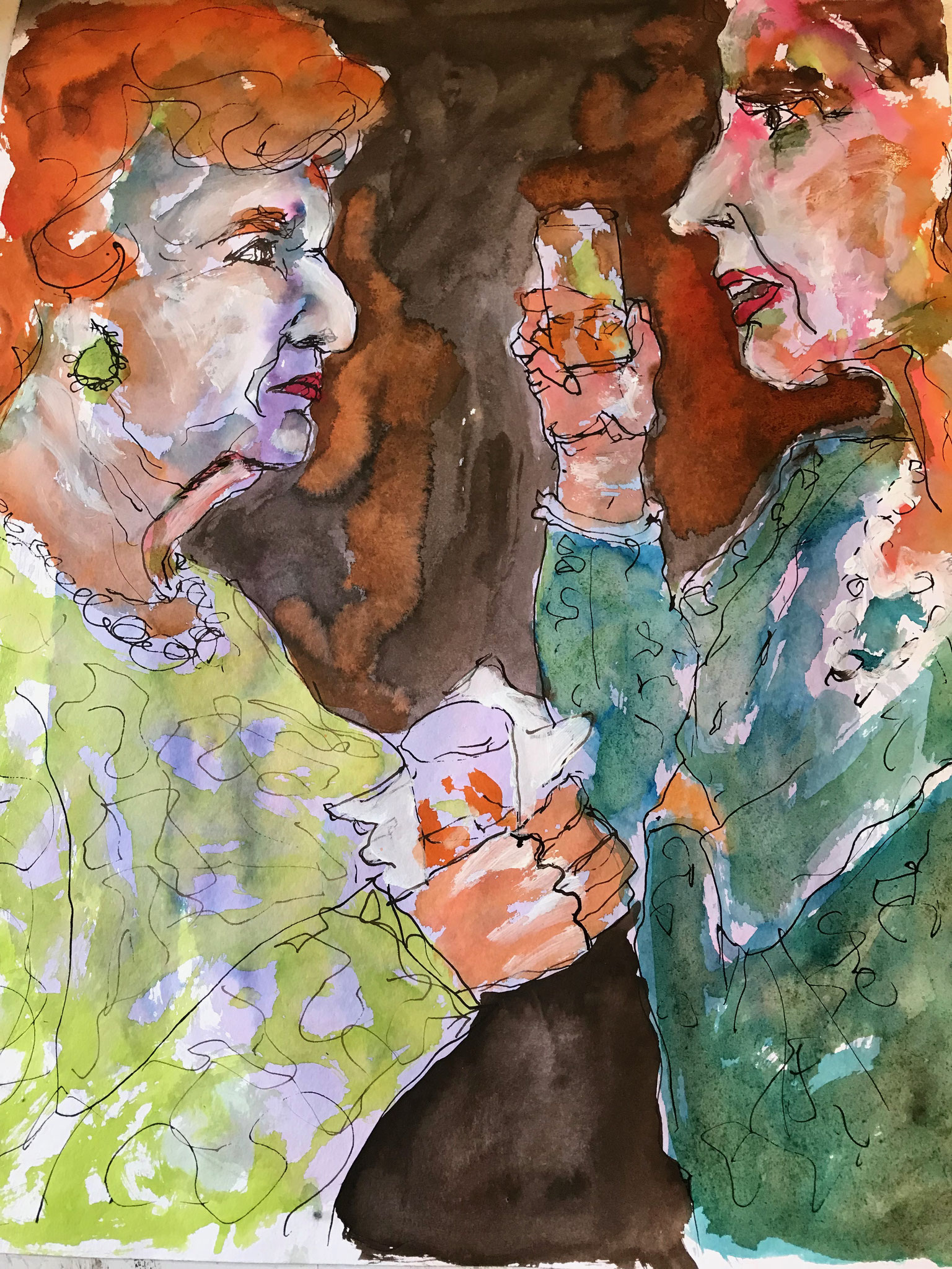 Unterhaltung, 50x60cm, Feder und Tusche