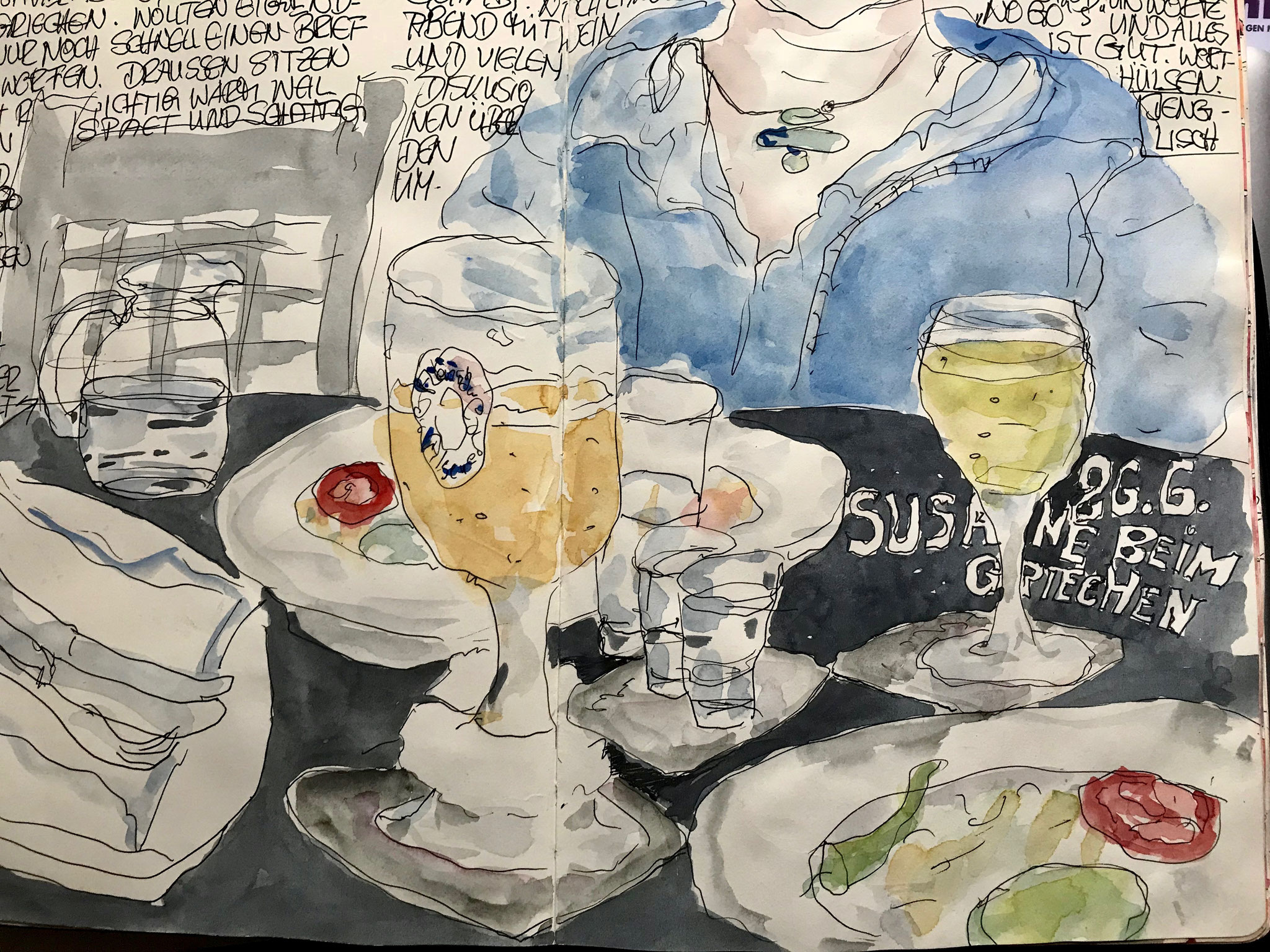 Skizzenbuch, Fineliner und Aquarell