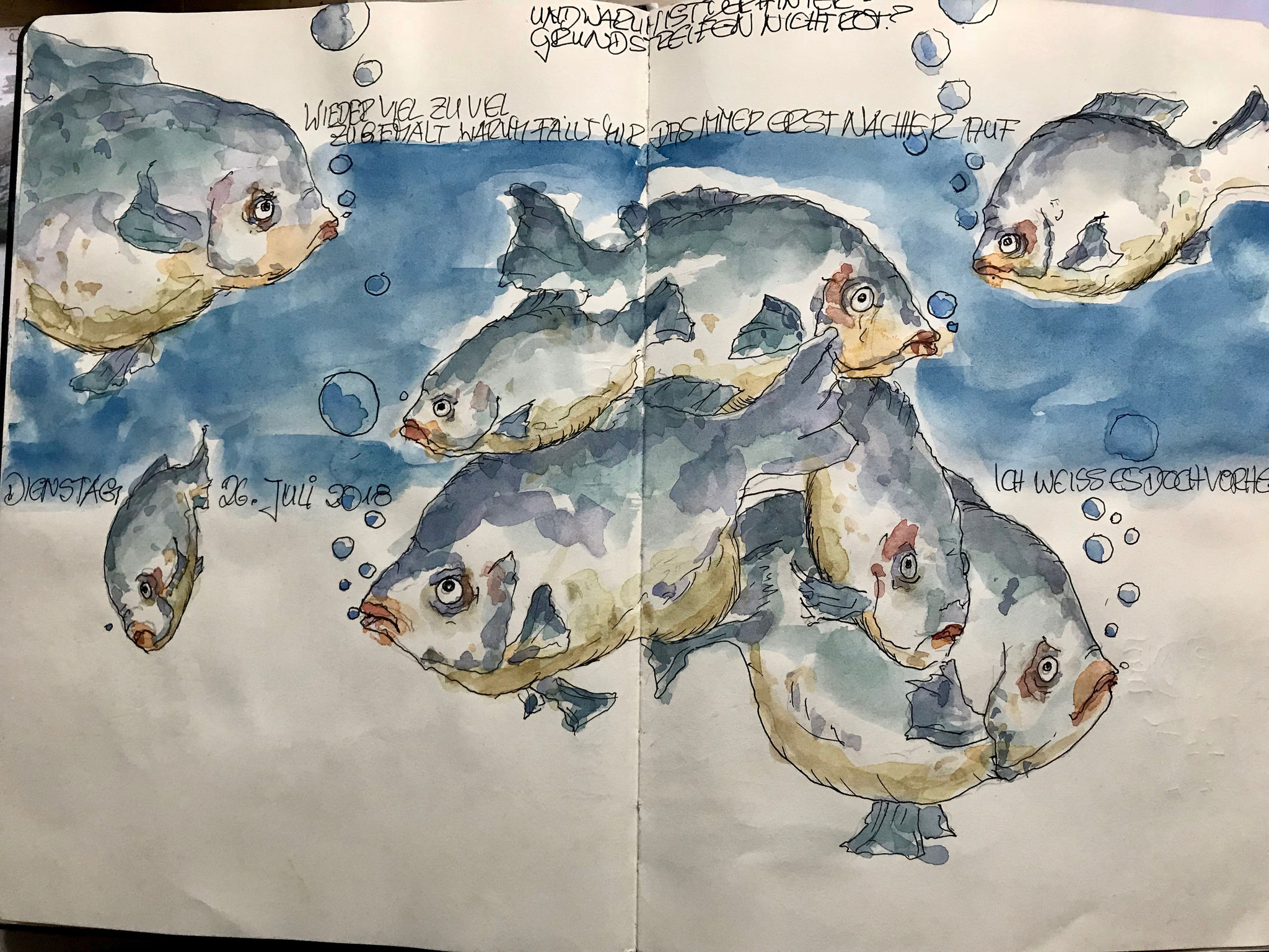 Skizzenbuch, Fineliner und Aquarell