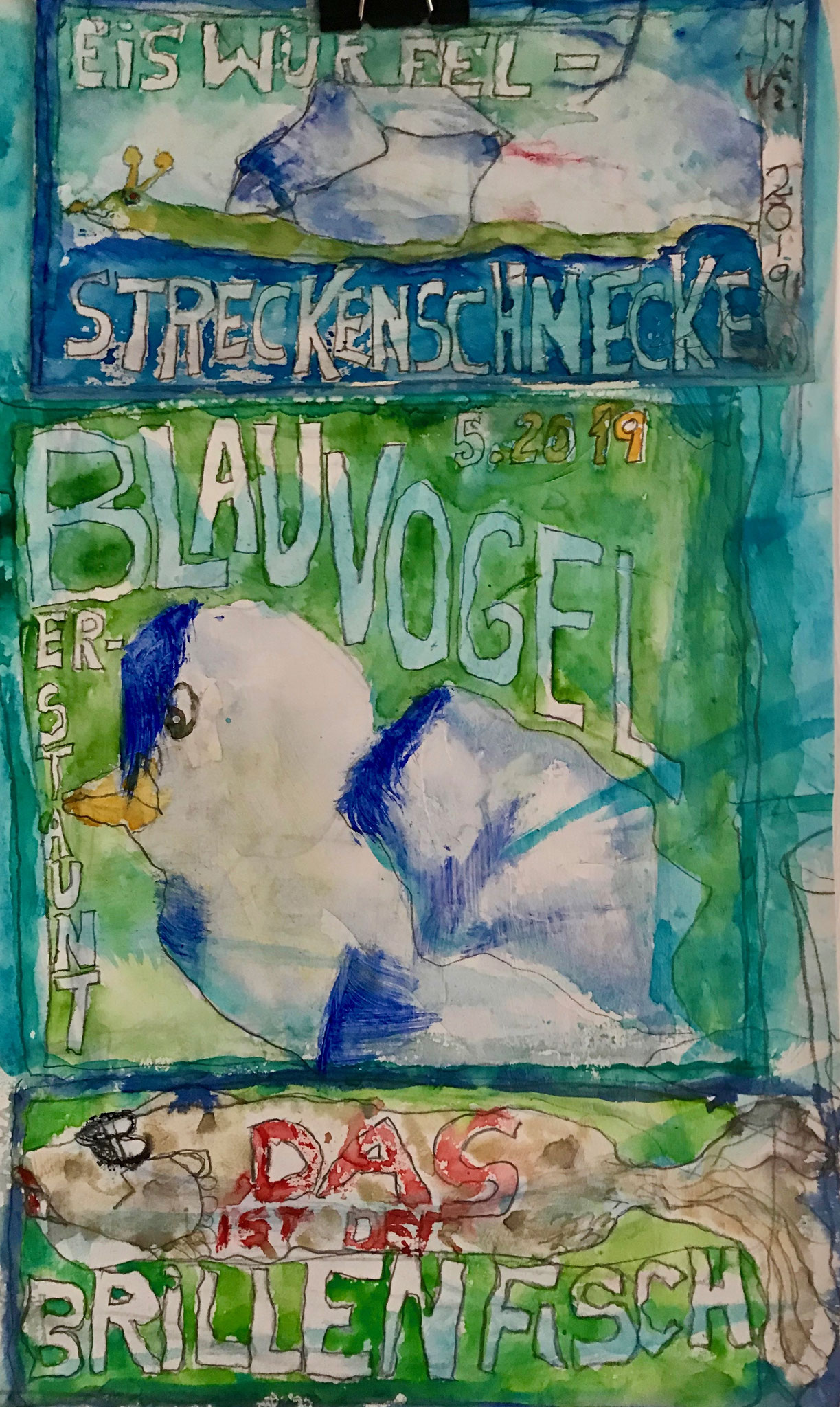 mixed media  Blauvogel   35x70cm