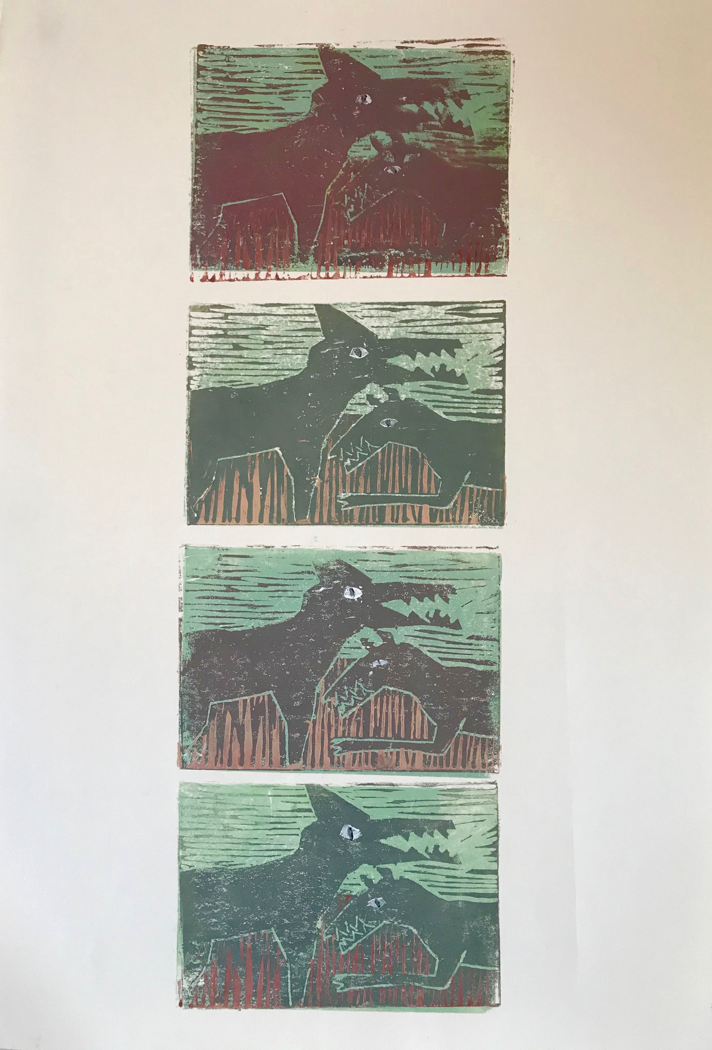 Linolschnitt Hunde 3   30x50cm