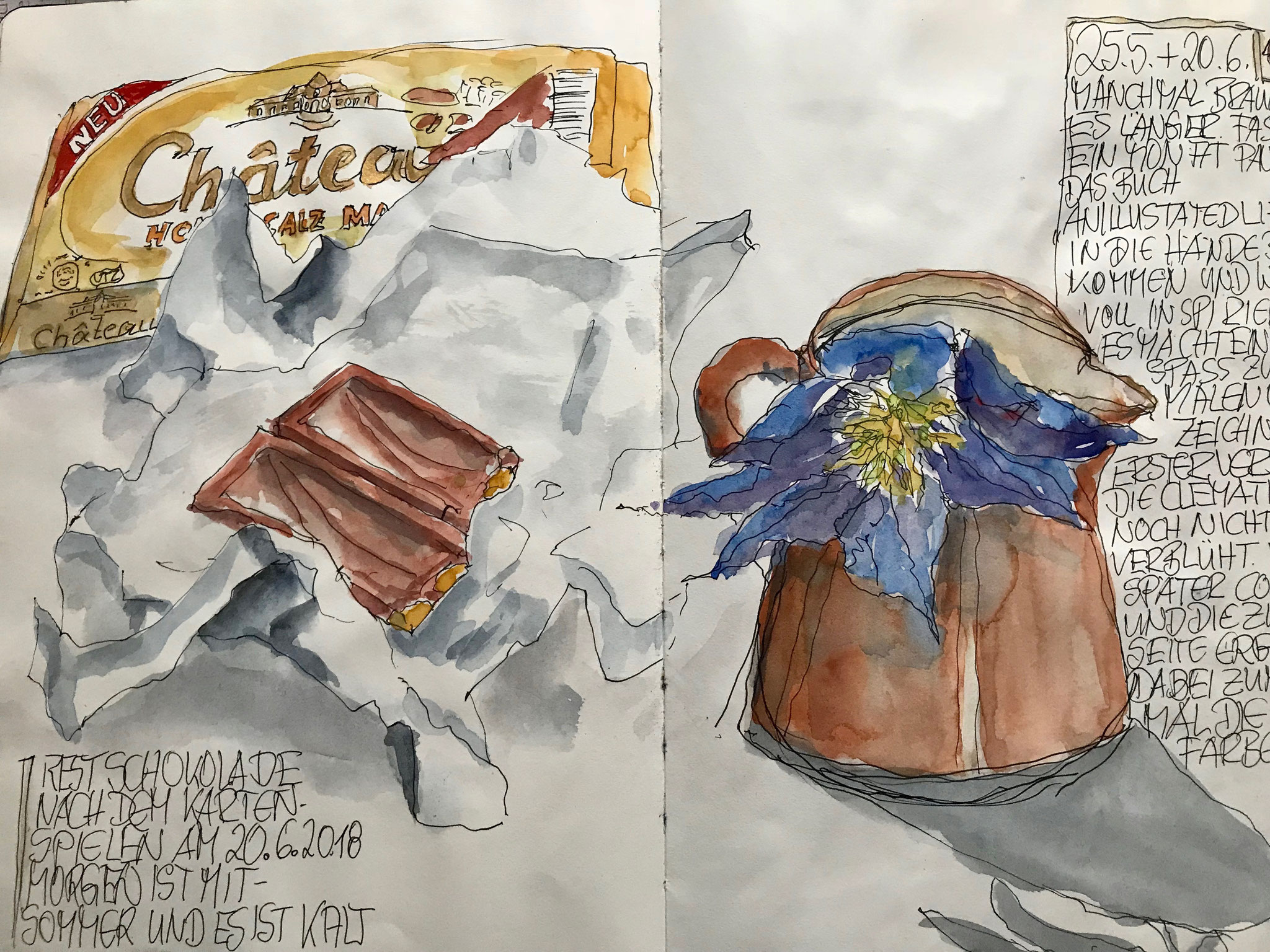 Skizzenbuch, Fineliner und Aquarell