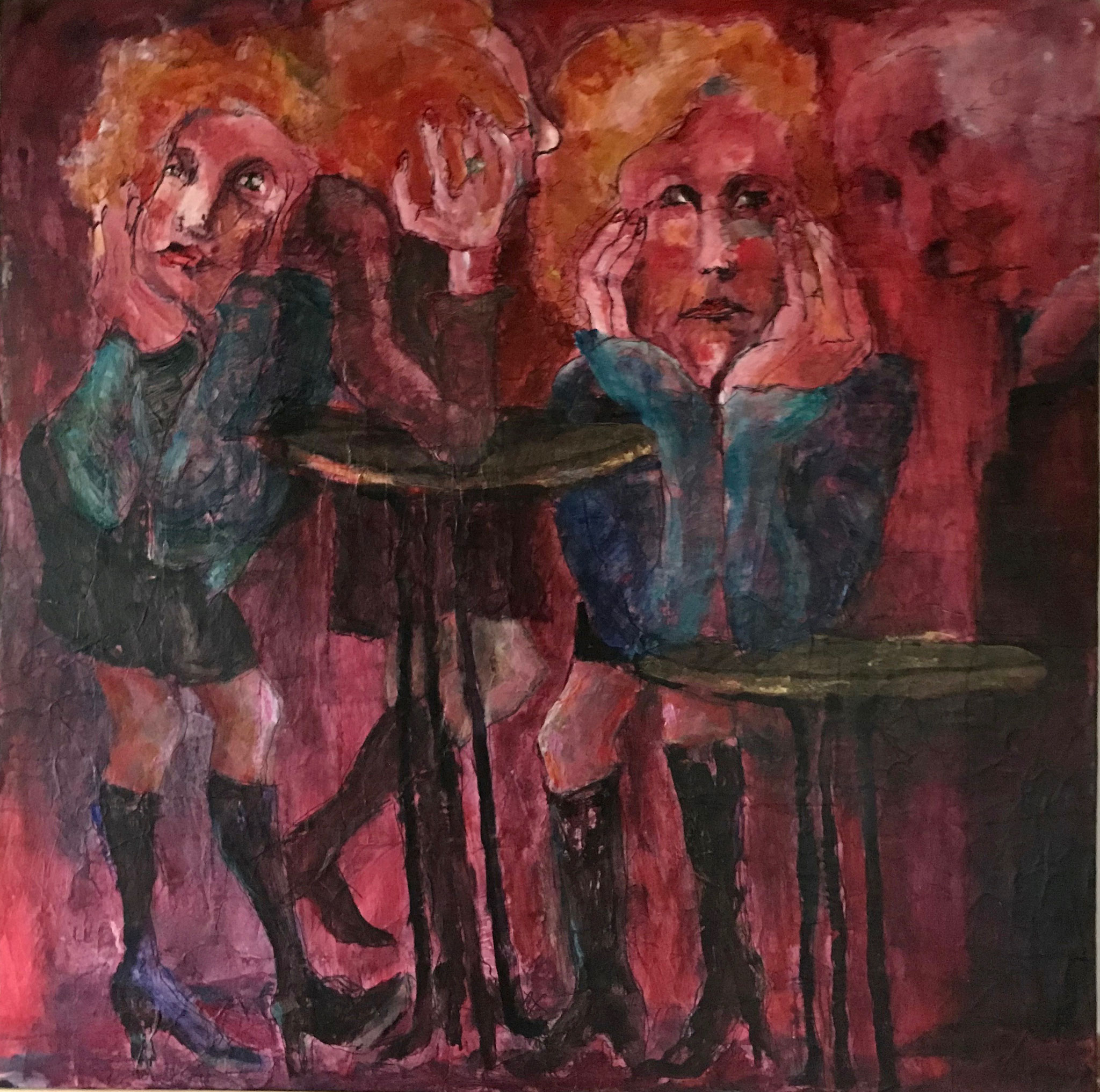 Damen , 85 x 85cm, Mixed Media auf Holz