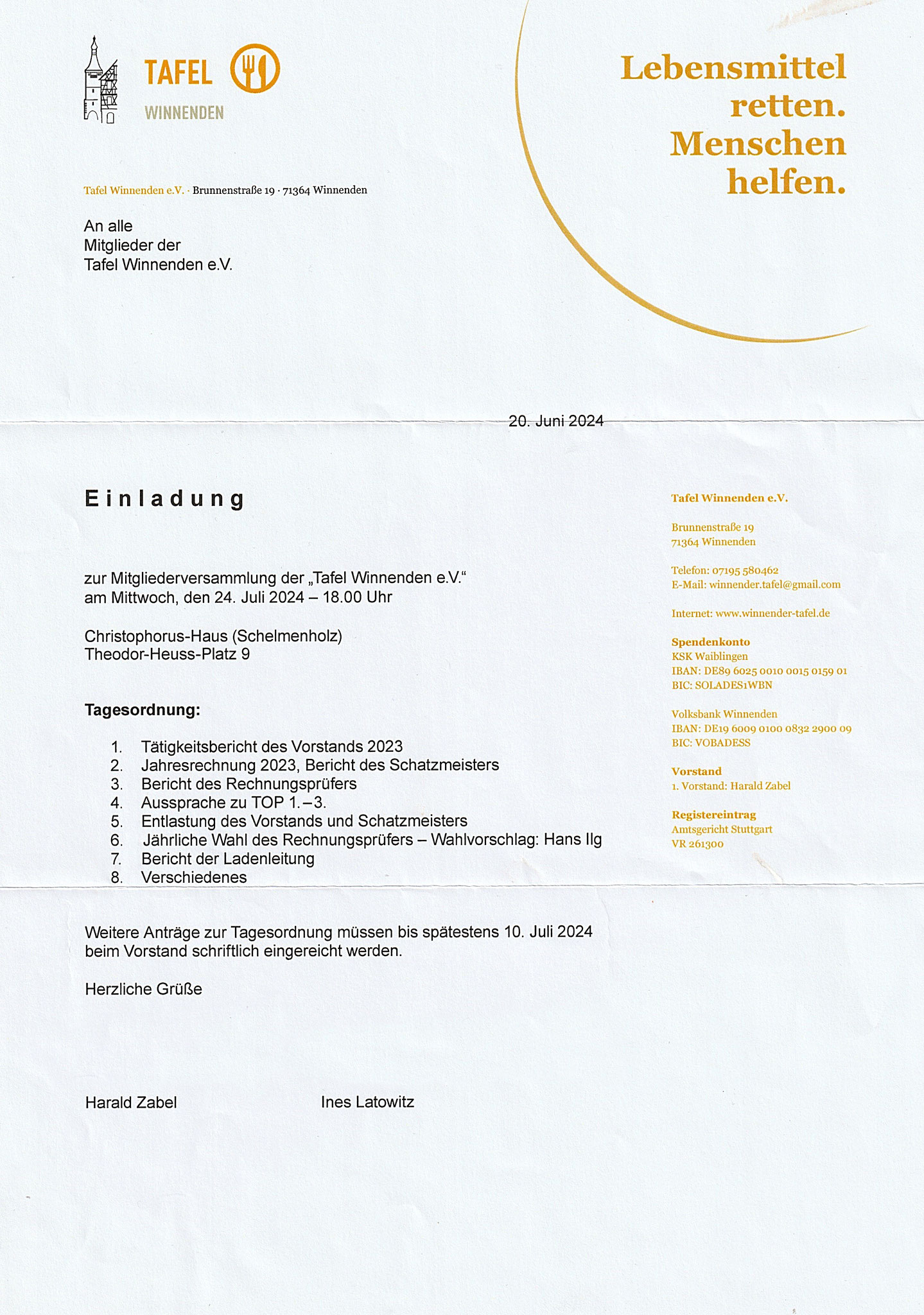 Tafel Winnenden e.V. - MV 24.07.2024