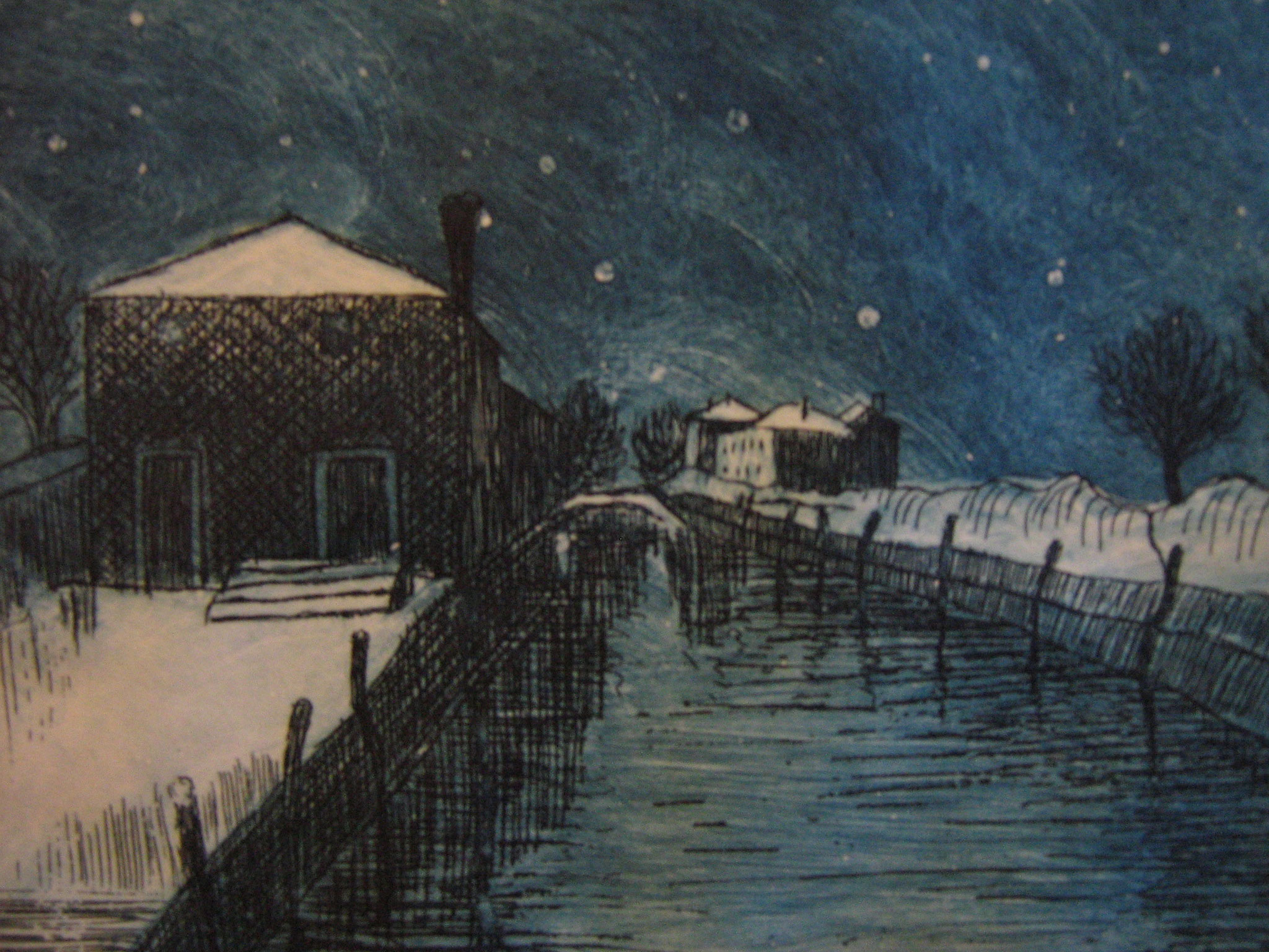Torcello bei Nacht und Schneefall, Radierung von Anita Alt