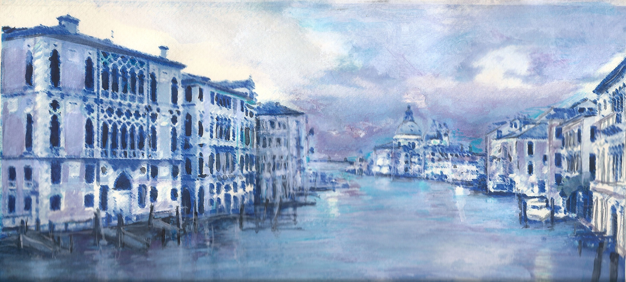 Venedig Canal Grande im Winter, Mischtechnik/Aquarell von Anita Alt 
