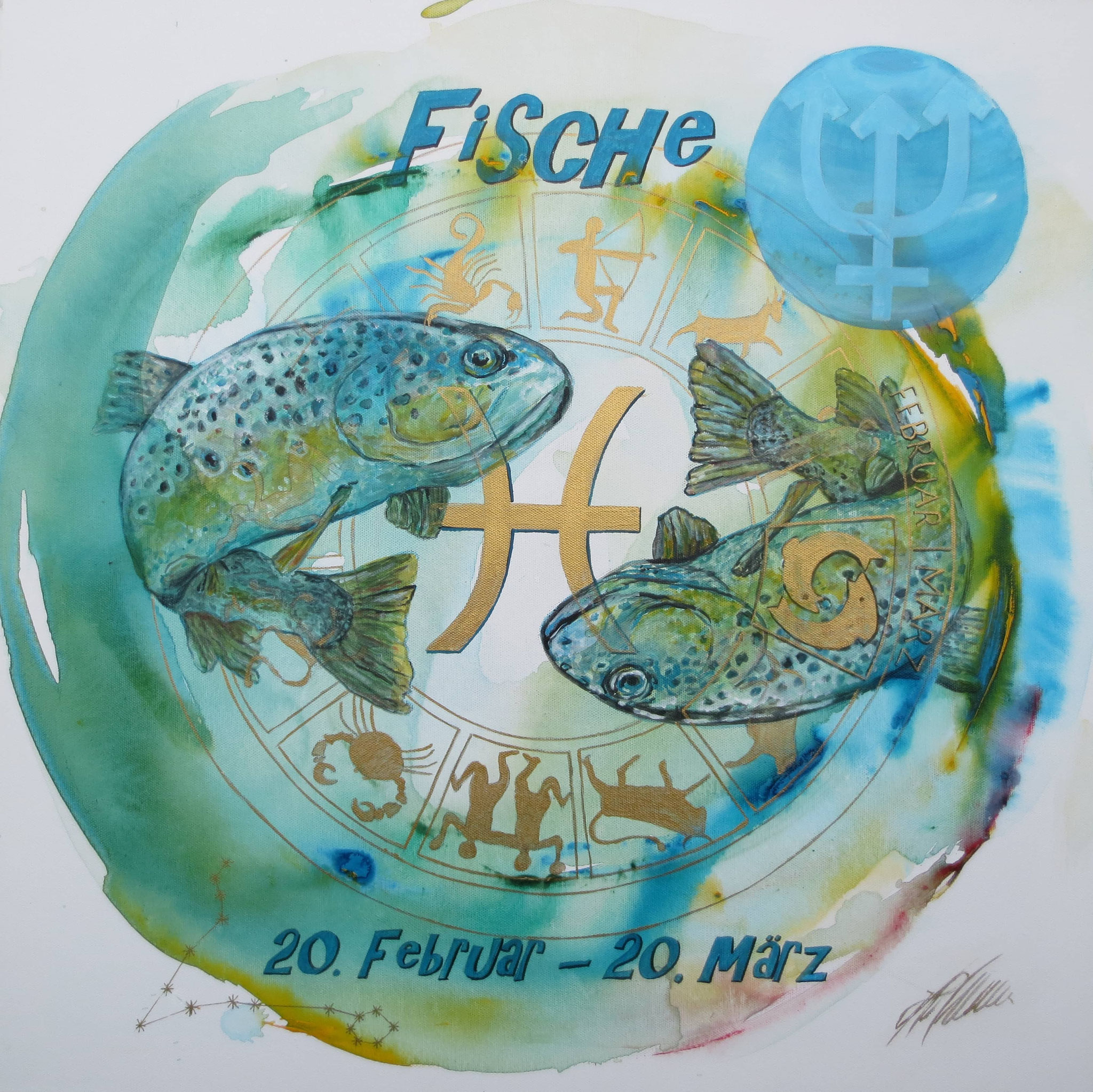 Fr. 480.00 "Fische, Serie classic" Acryl auf Leinwand mit Rahmen 60 x 60 cm.