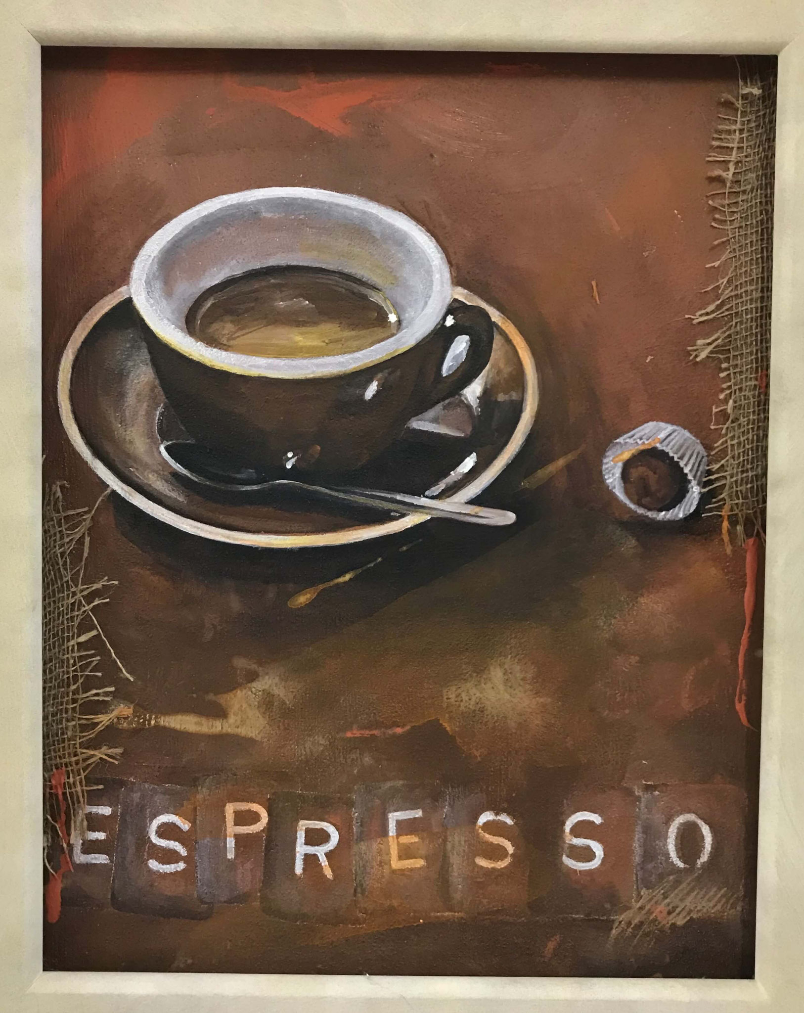 Fr. 480.00 "Espresso" Acryl auf Leinwand mit Rahmen 40 x 60 cm.