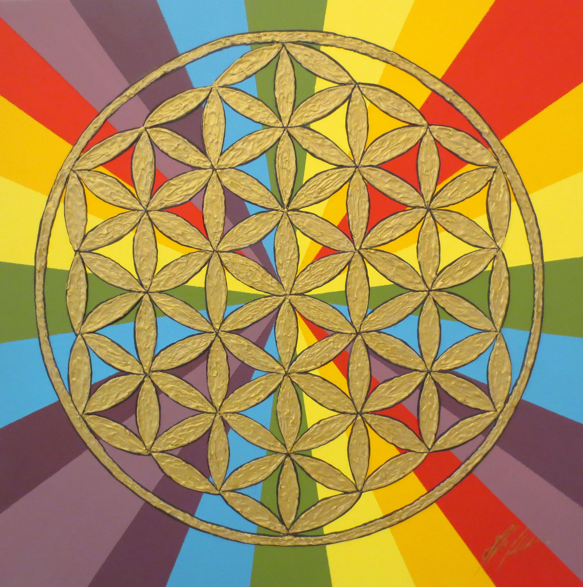 "Blume des Lebens Regenbogen" Acryl auf Leinwand 60 x 60 cm.