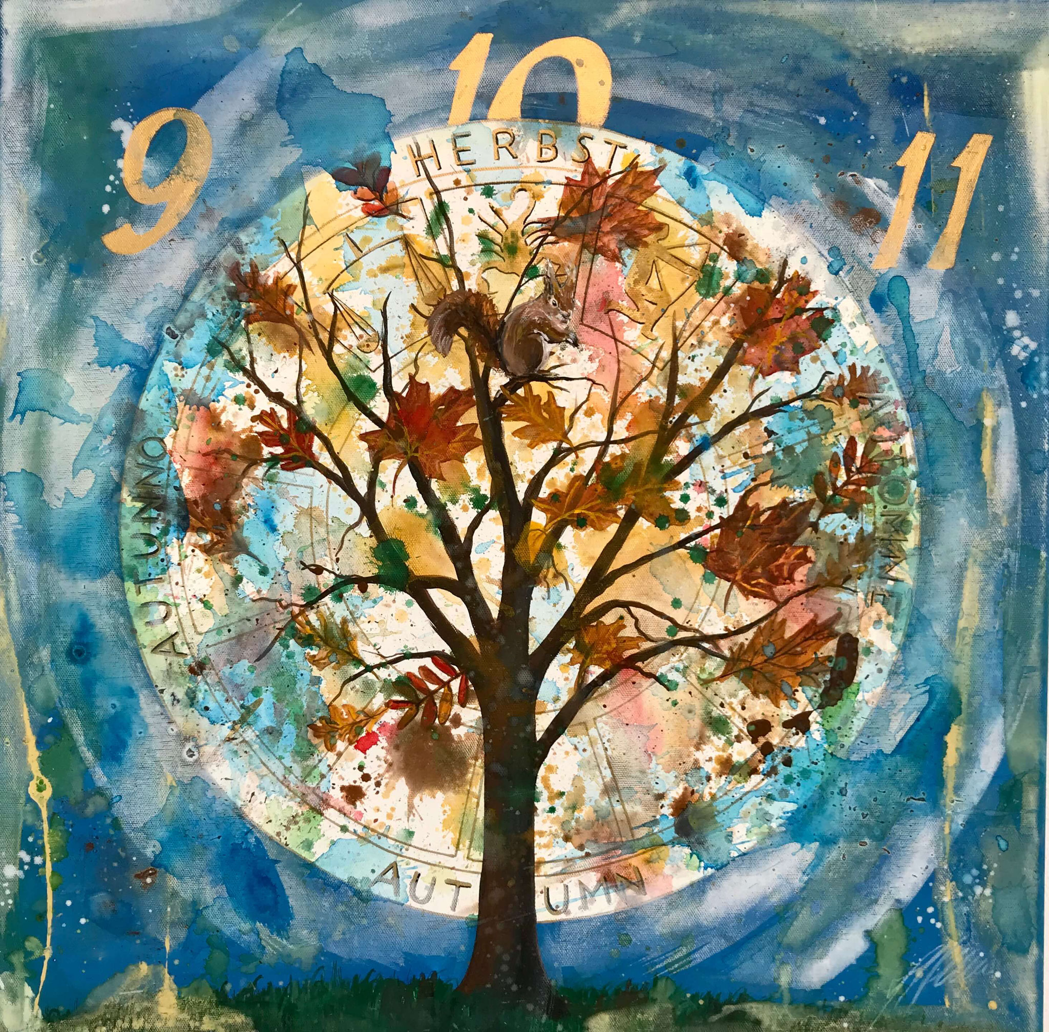 Fr. 450.00 "5 Jahreszeiten Herbst" Acryl auf Leinwand mit Rahmen 60 x 60 cm.