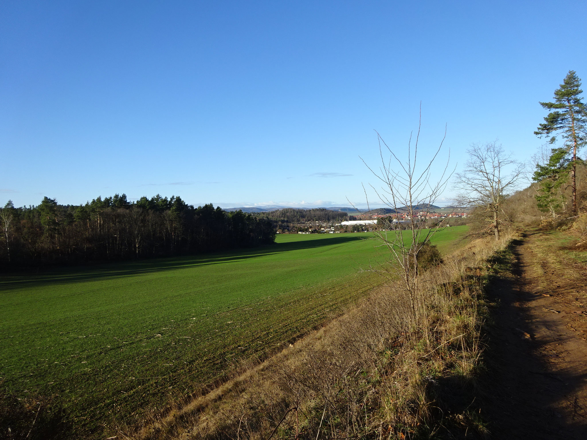 Südlich liegt der Scharfenberg auf dem Acker. 