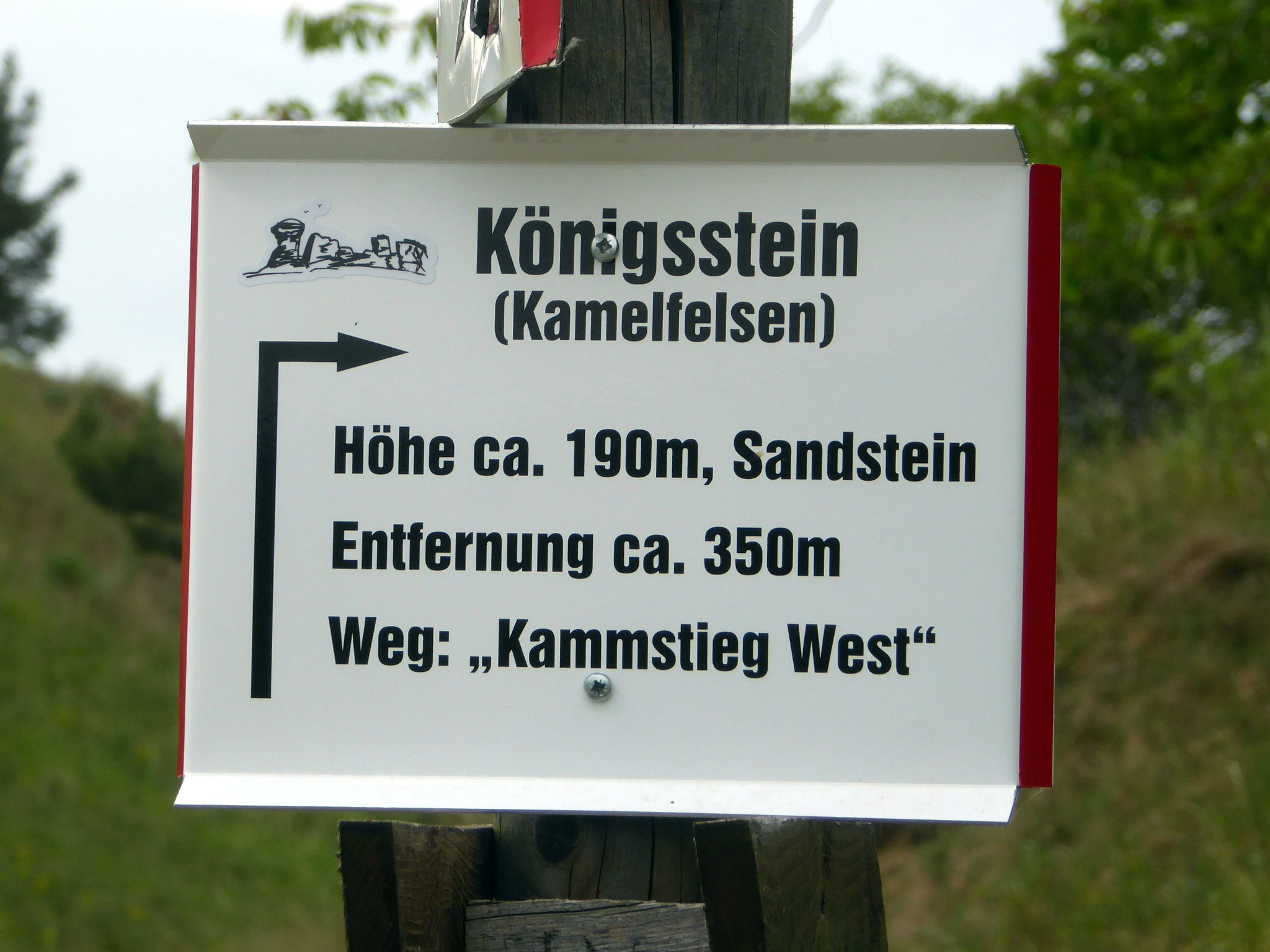 Das Schild am "Arschkerbenweg" von Westen zum Kopf