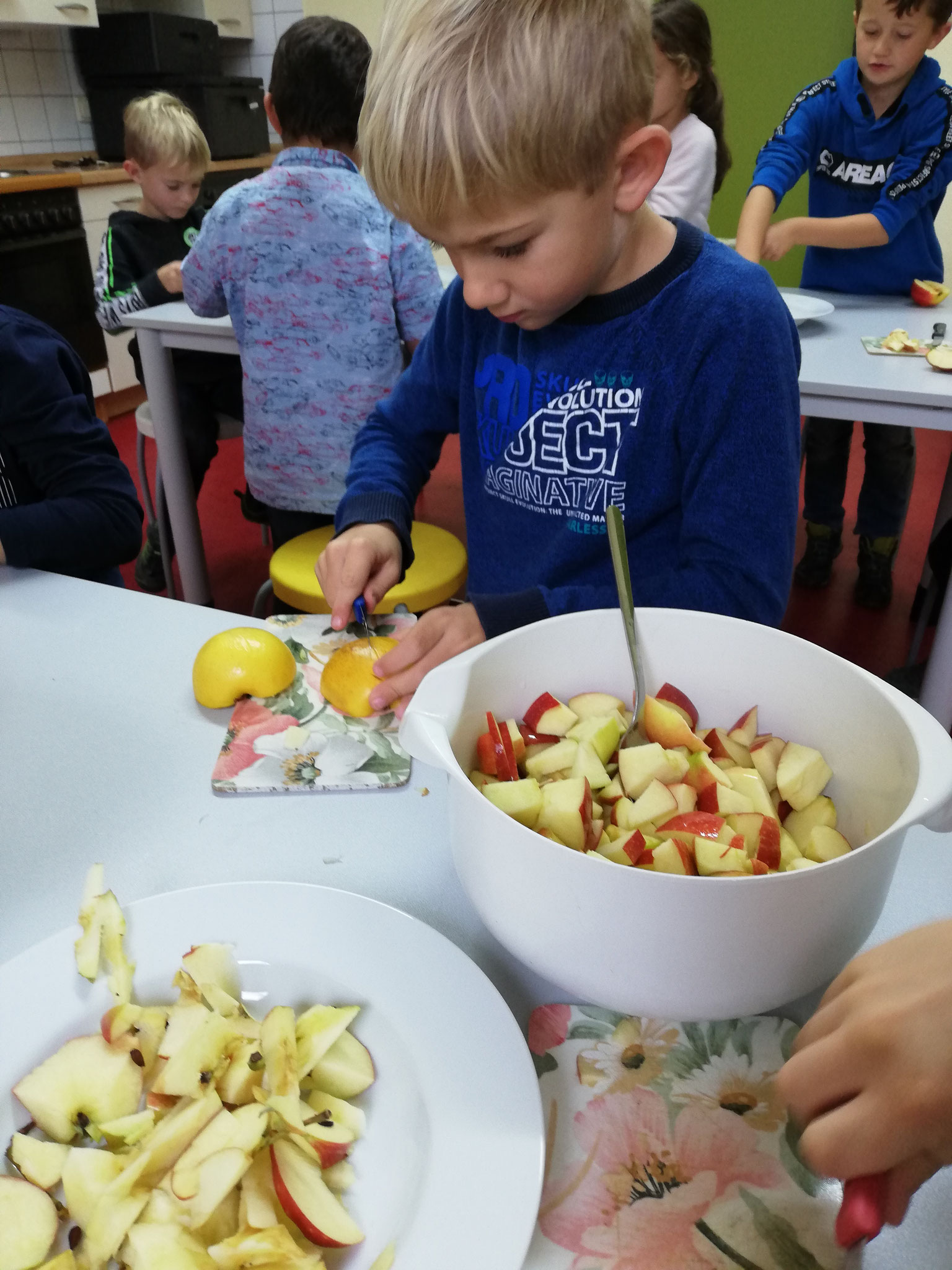 Alle Äpfel wurden in kleine Stücke geschnitten.