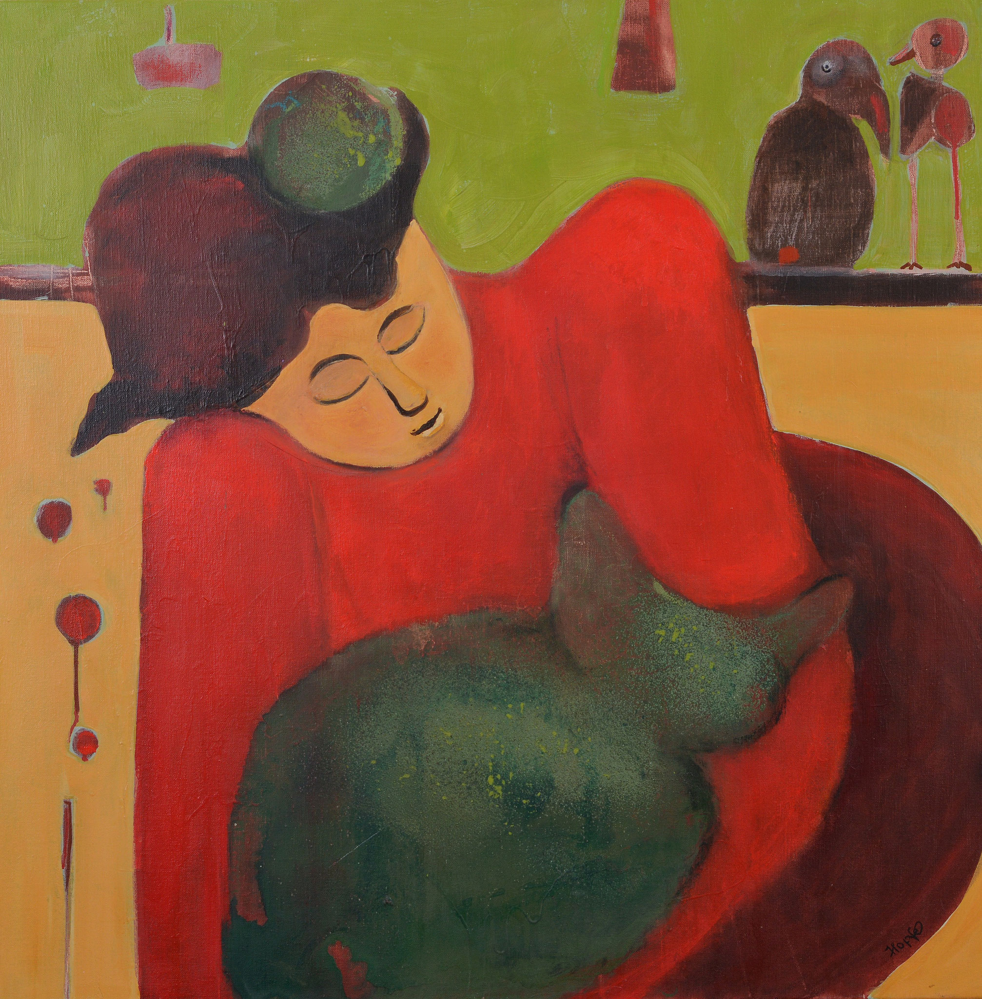 Die grüne Katze 80x80 cm - verkauft