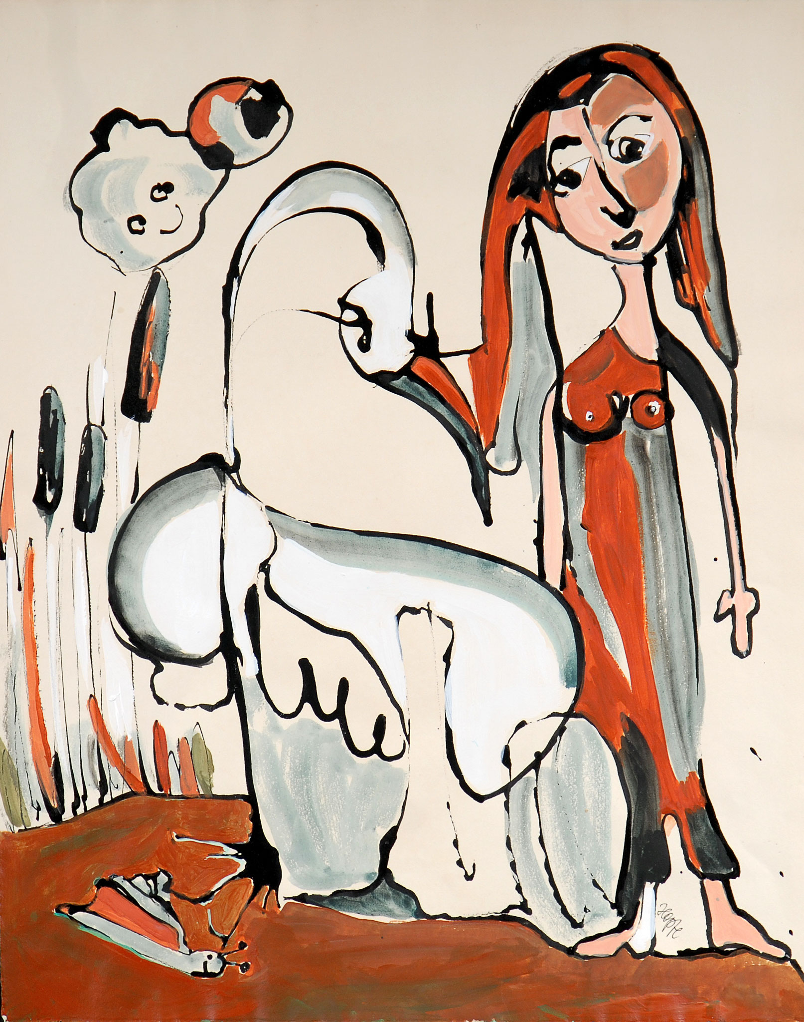 Der Schwan und Leda lav. Zeichnung 50x40 cm