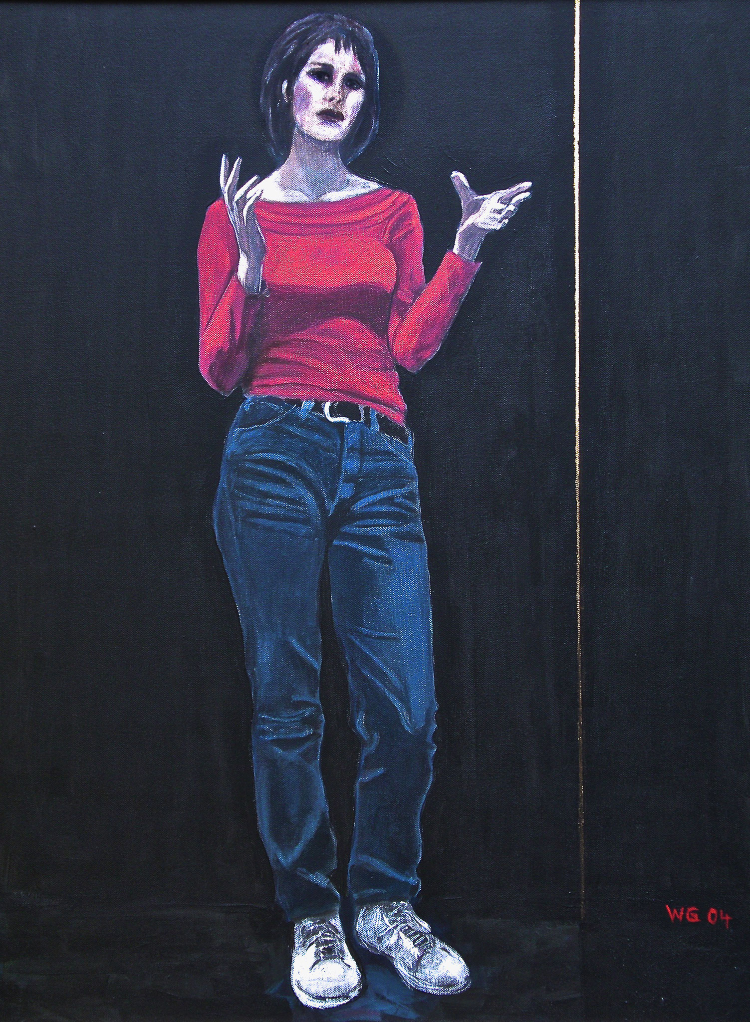 "Roter Pullover", Acryl auf Baumwolle, 80x60, 2004