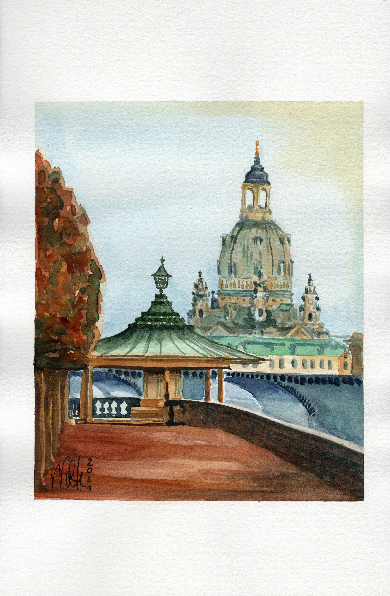 Dresden, Aquarell, strukturiertes Aquarellpapier (15,8 x 24 cm)