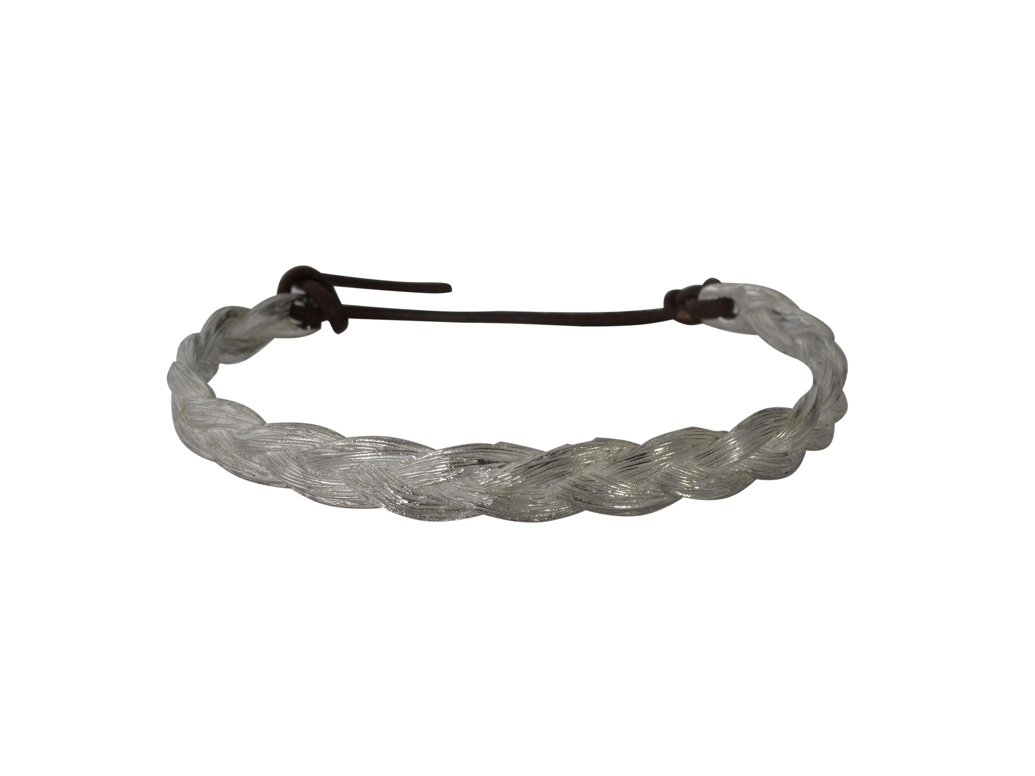 Armreif mit Pferdehaarstruktur aus 925 Sterlingsilber und Leder, 240 Euro - mit Form vom eigenen Pferdehaar +100 Euro