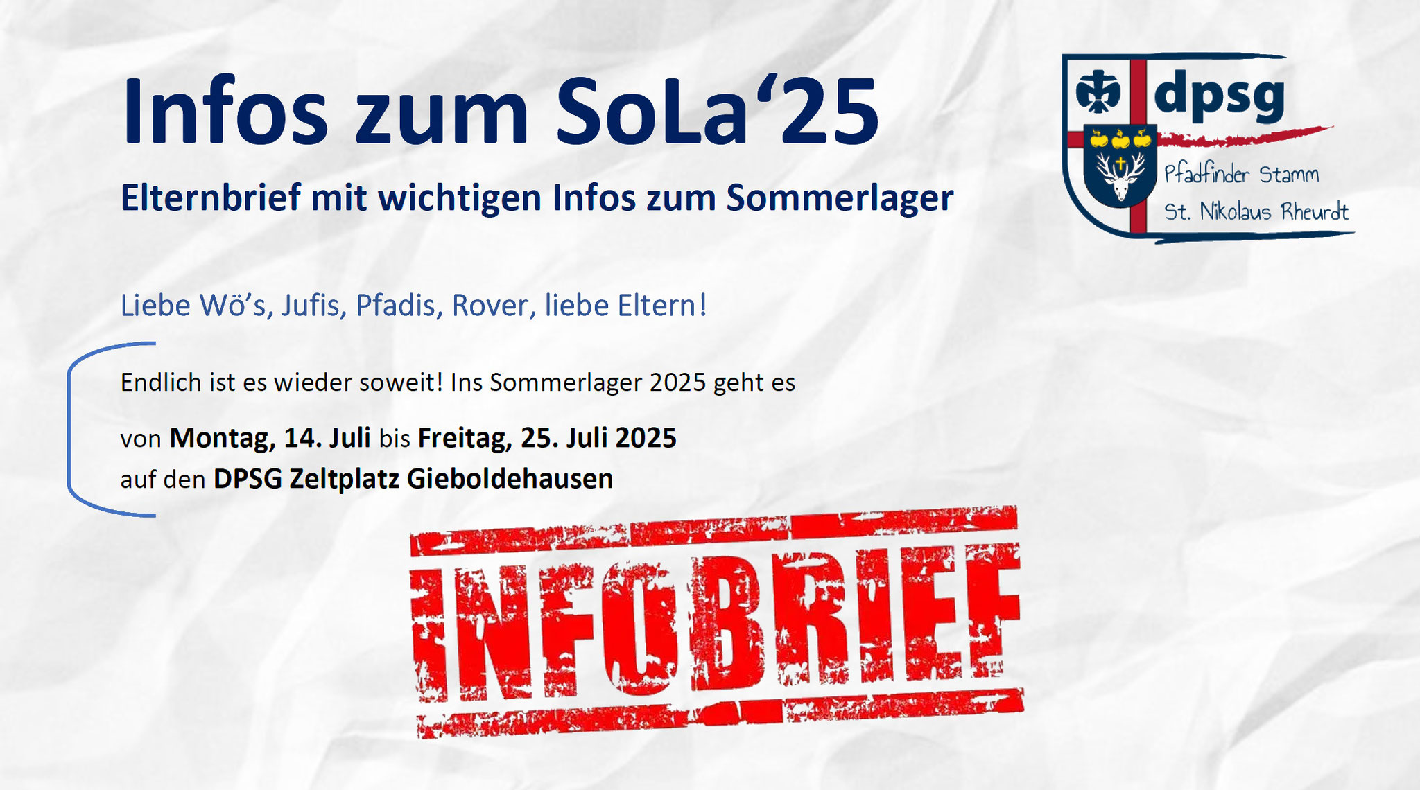 Sommerlager 2025 - Eltern Infobrief