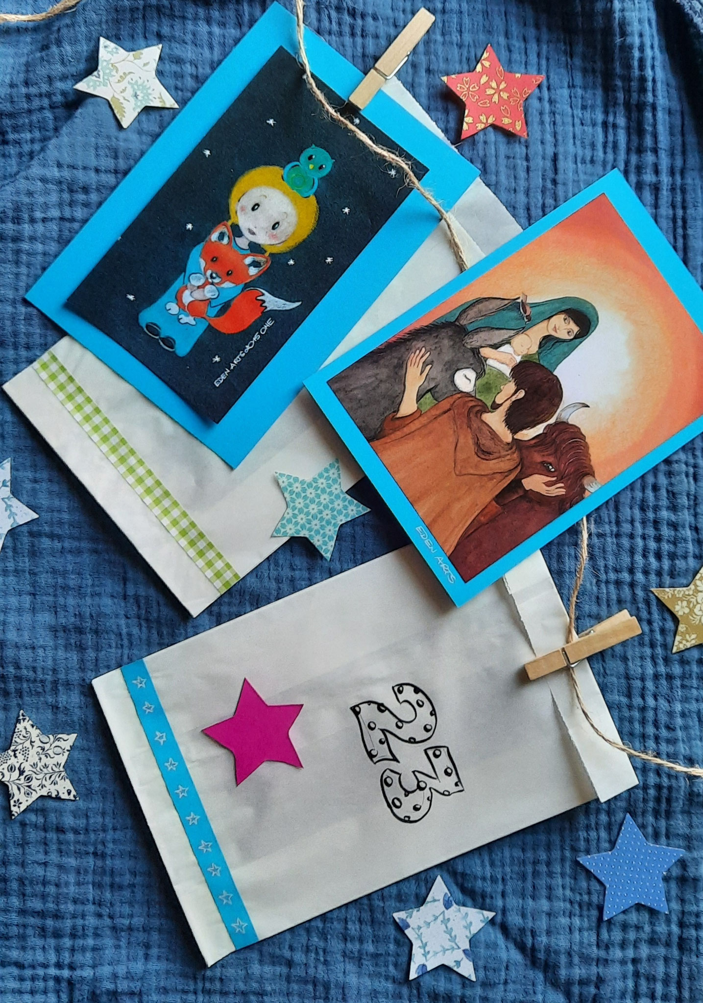 Adventskalender (24 Edenartsmotive/24 Tütchen/24 Klammern/Schnur) Handarbeit