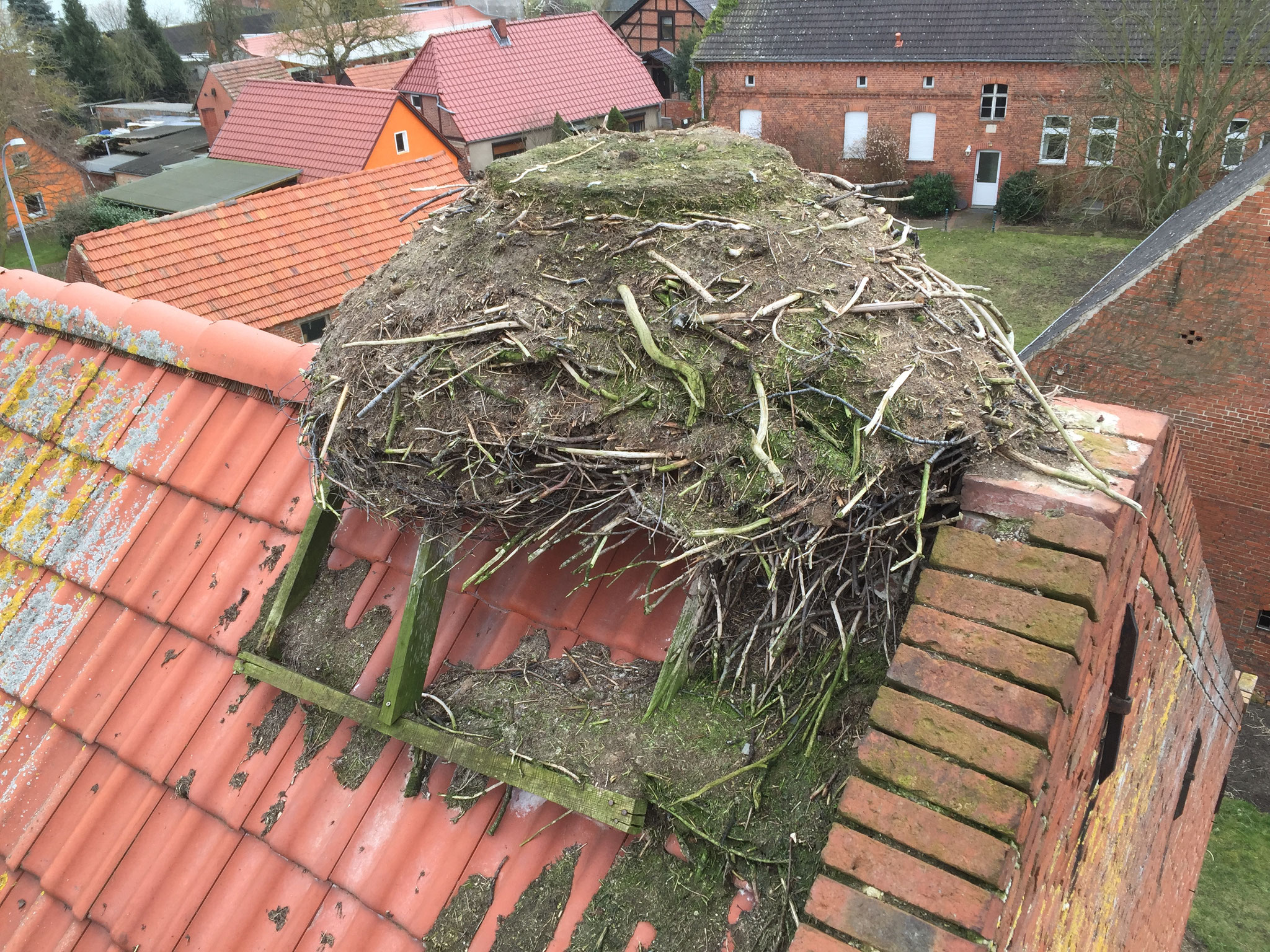 Rühstädt: Dieses Nest wird seit letzter Saison nicht mehr bewohnt. Das Gestell ist verrottet und das Nest musste neu aufgebaut werden (VORHER).