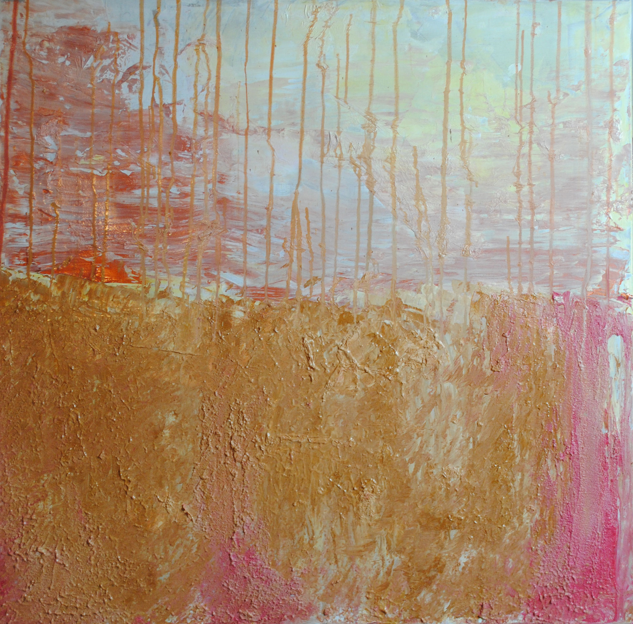 Terre performance 1 acrylique papier de soie sur toile de lin - 80*80 cm 2016