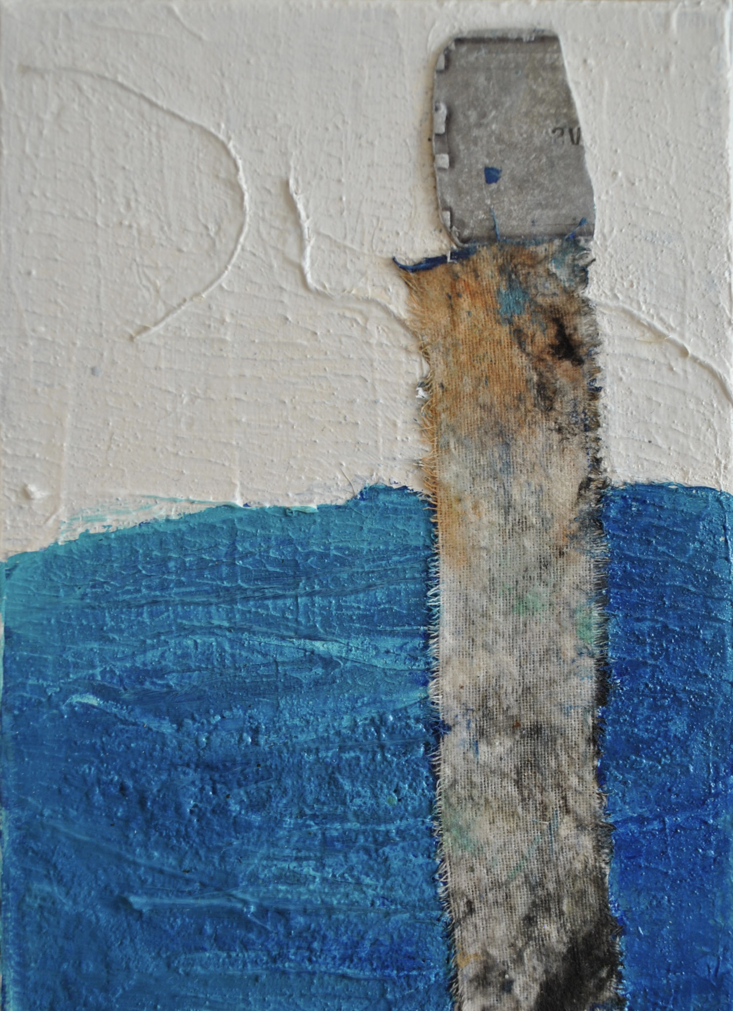 Le Phare, peinture, métal, tissu sur toile 22*16 cm 2024
