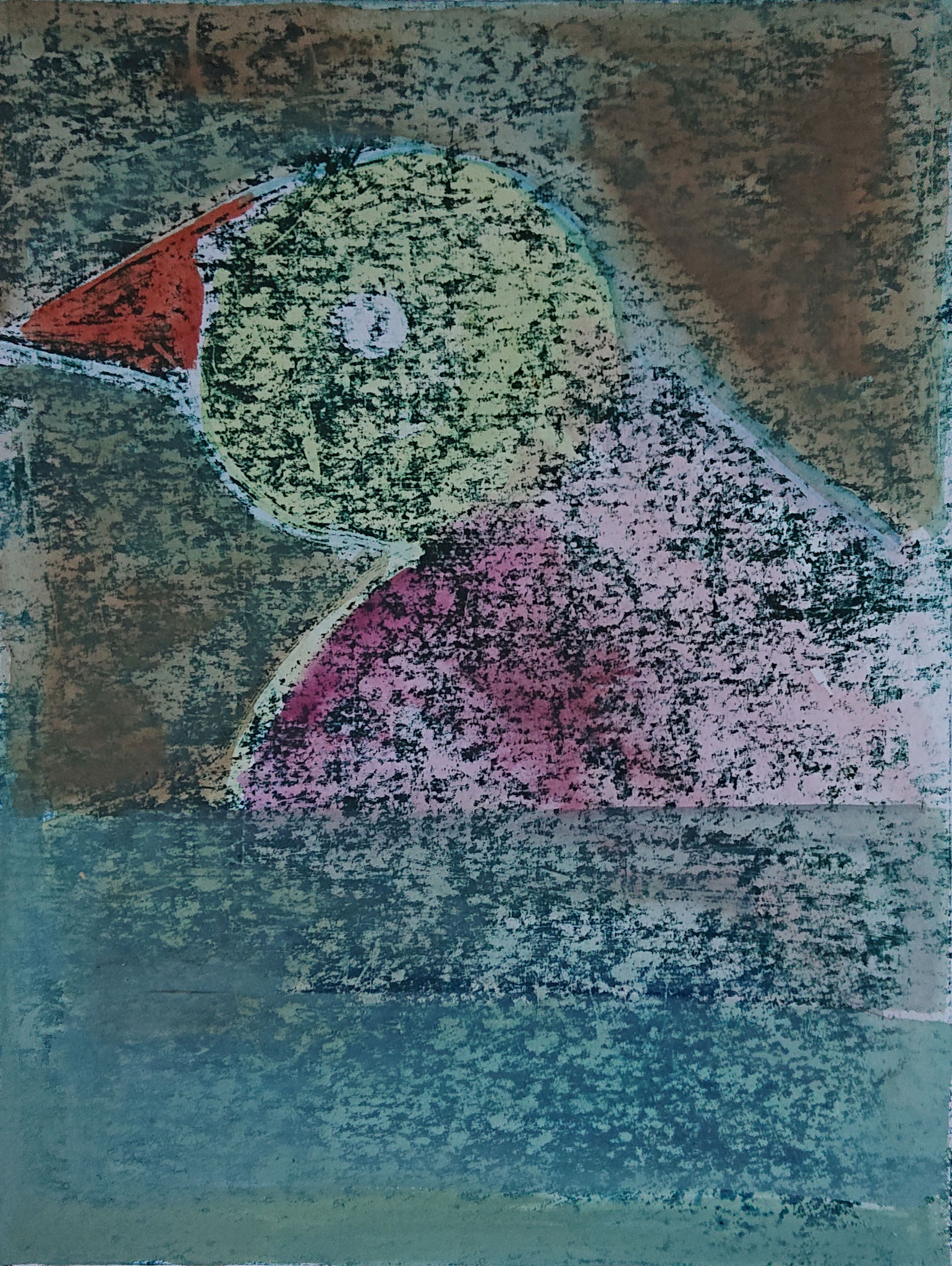 L'oiseau à la Fenêtre Monotype sur papier Hahnemühle 425 grs 40*30 cm 2019