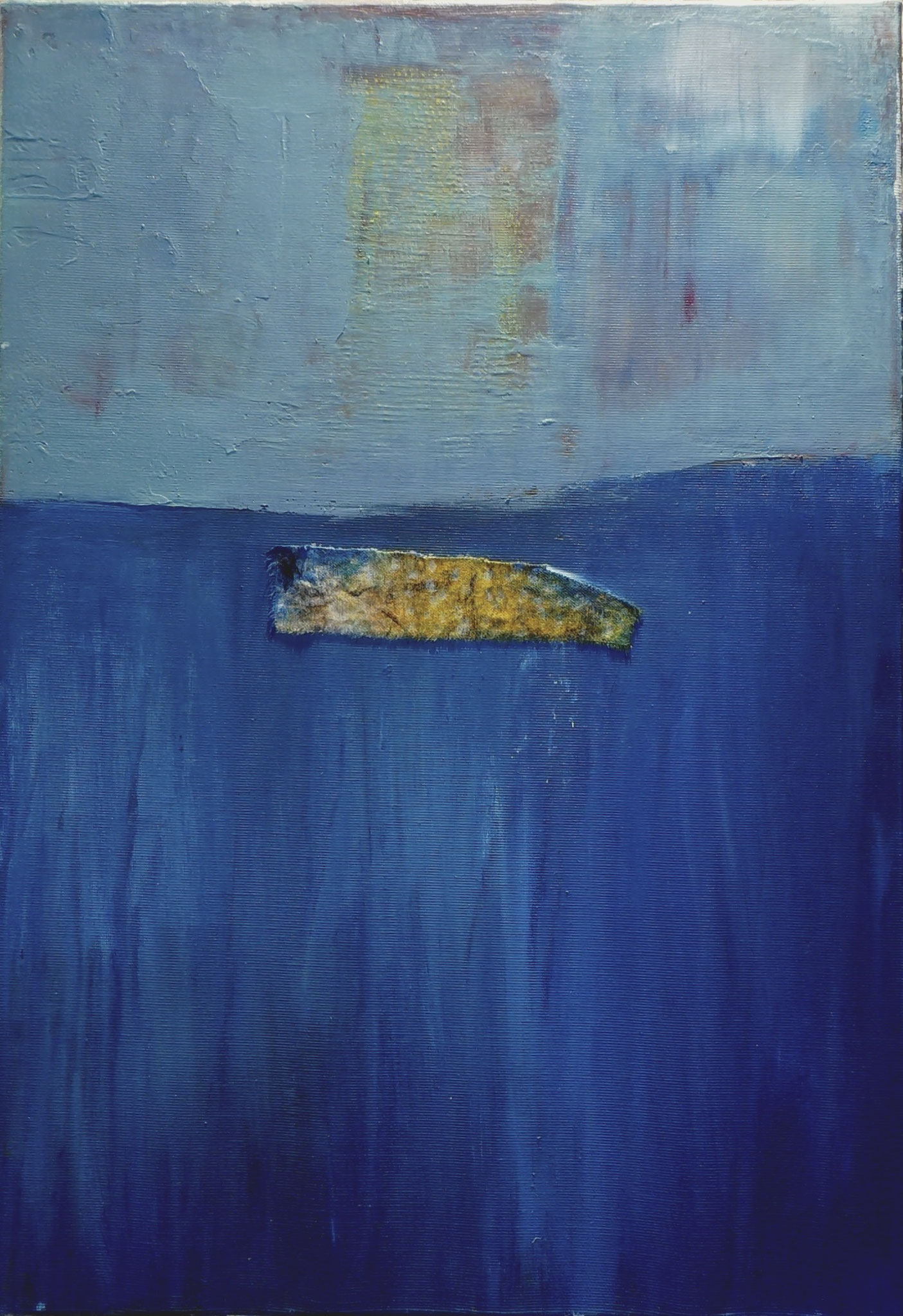 Le coeur battant, je flotte - acrylique, tissu sur toile mixte - 55*38 cm 2024 ATELIER OSA