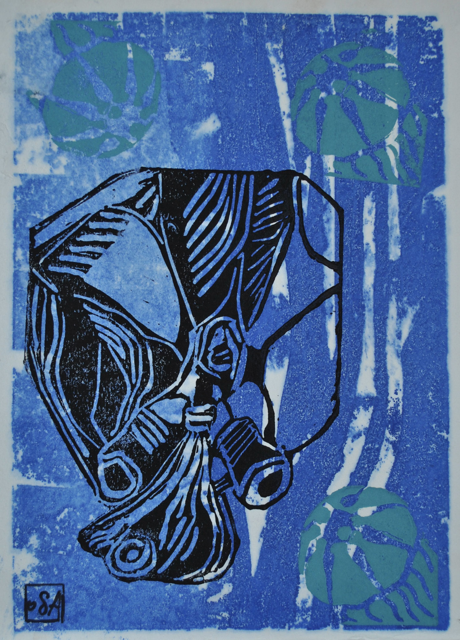 Poisson des abysses gravure (carton et gomme) sur papier canson ancien - 42x32 cm 2024 