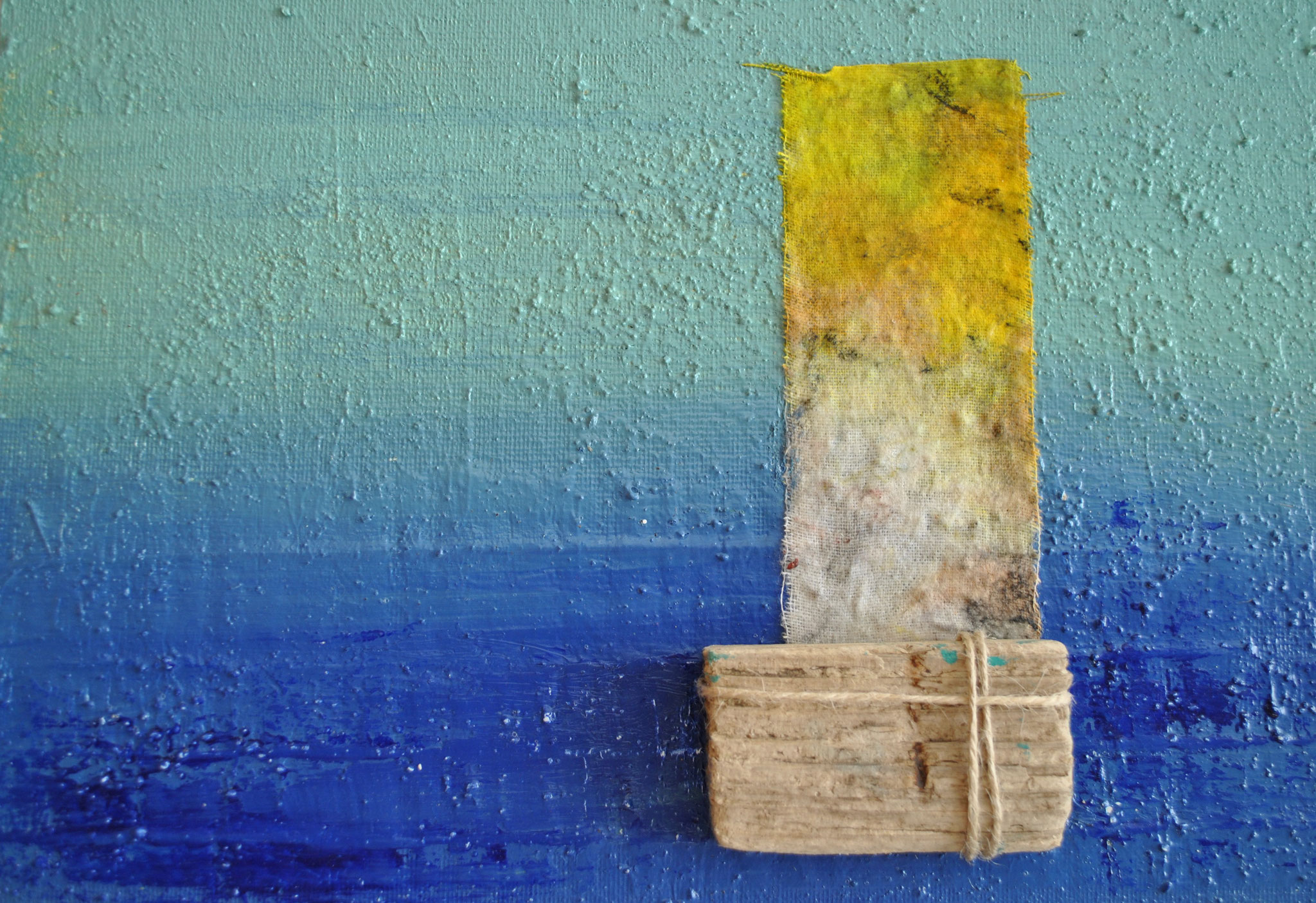 Radeaux 2 Assemblage, peinture, papier sur panneau bois 26*34 cm 2024
