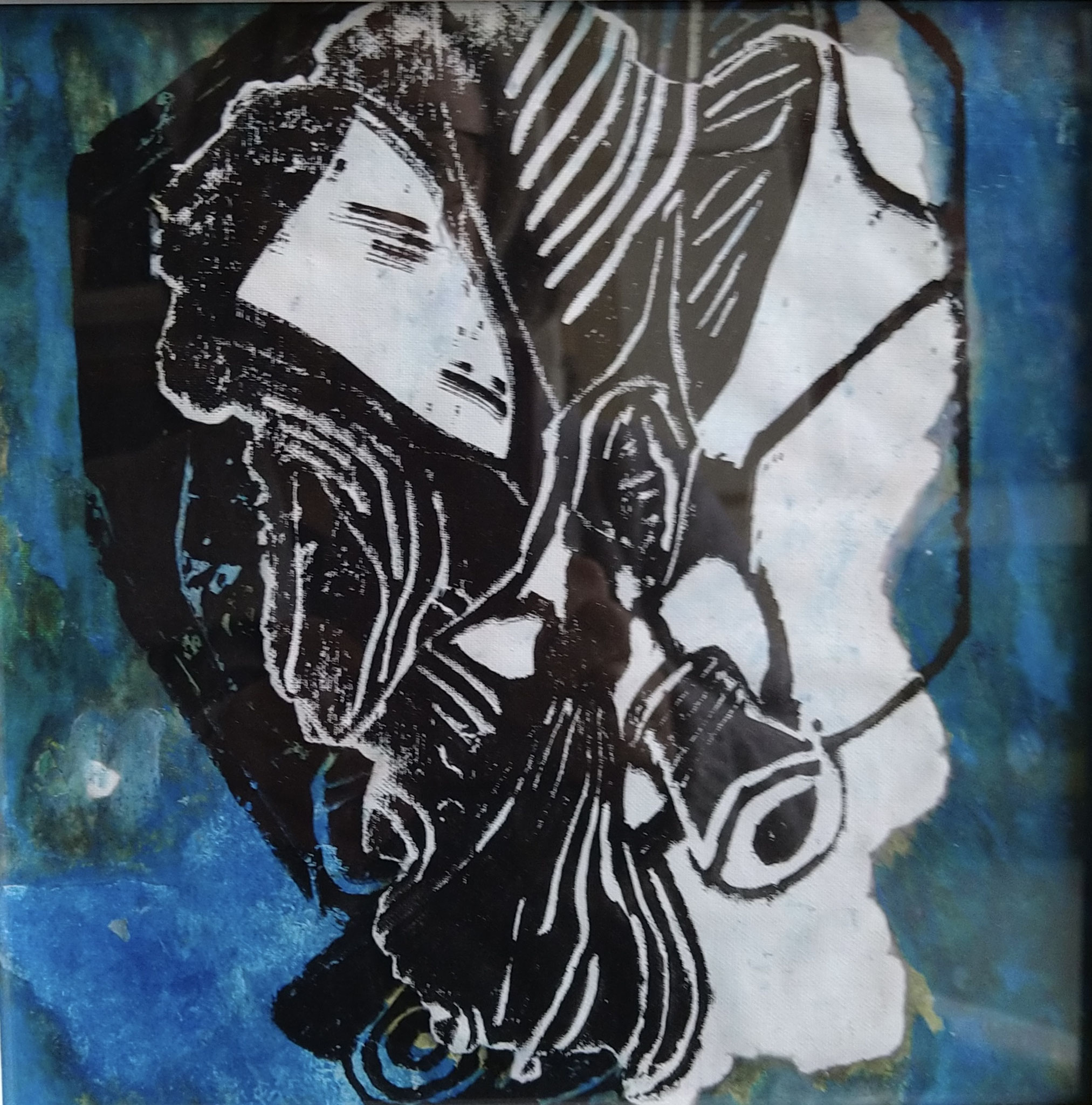 Abysses Gravure et transfert sur toile (encadré blanc) 40x40 cm 2024 Vendue