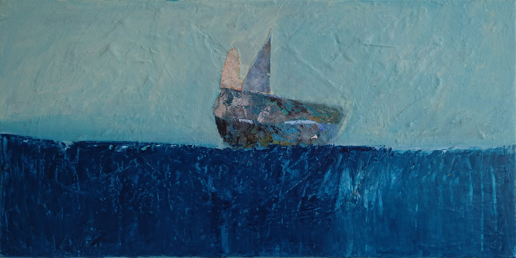 Sur l'eau  Acrylique tissu sur toile - 40 x 80 cm 2024 ATELIER OSA