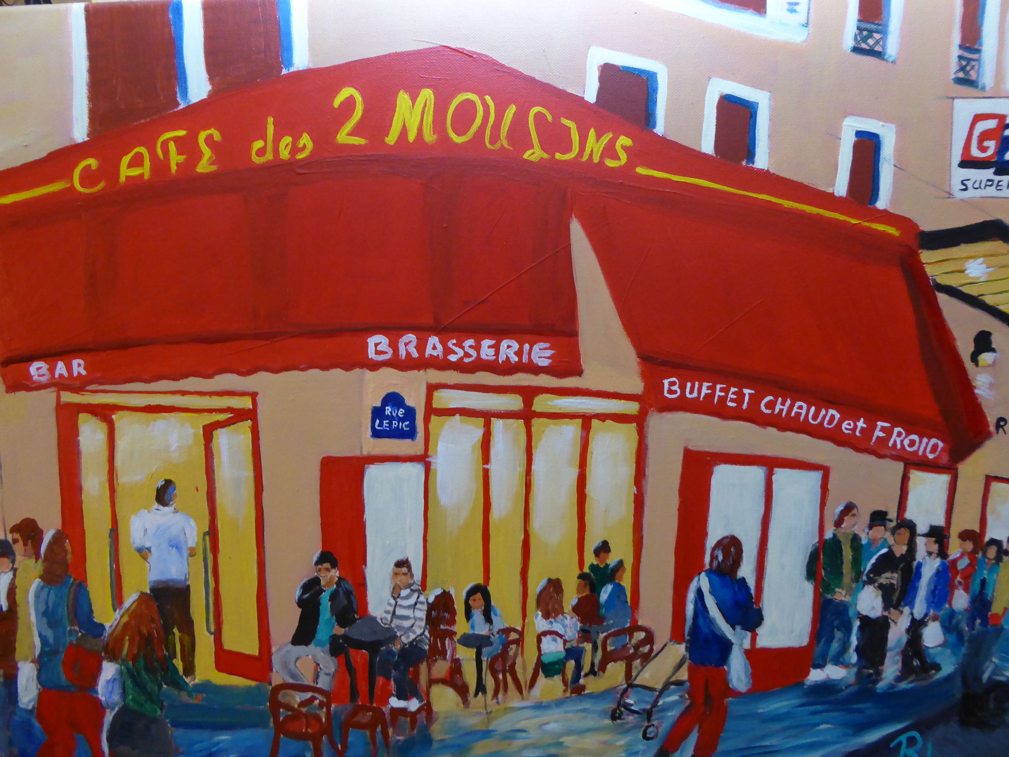 Cafe des 2 Moulins, 2014,  Acryl auf Leinwand,  50 x 70 cm