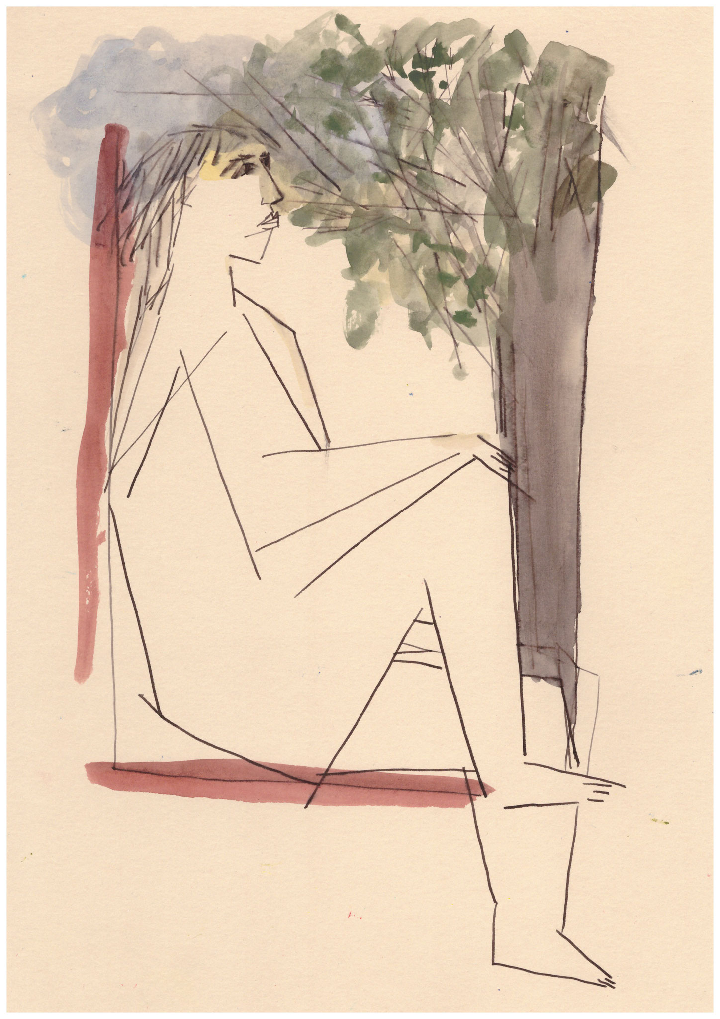 Am Fenster 2022 Tusche Aquarell 21x29,7 cm