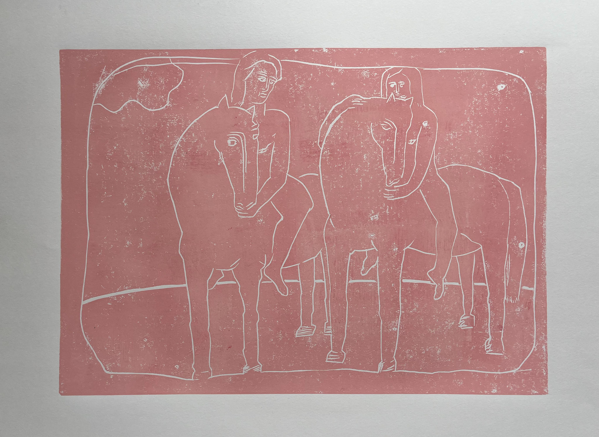 Mit Pferden 29,7x42 cm Linolschnitt 2025
