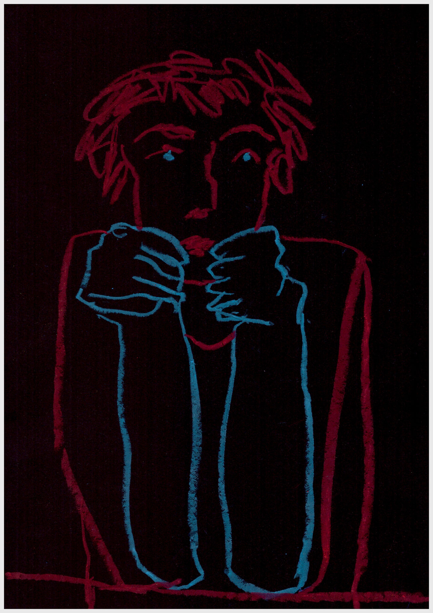 Am Tisch 2022 Ölpastellkreide 21x29,7 cm