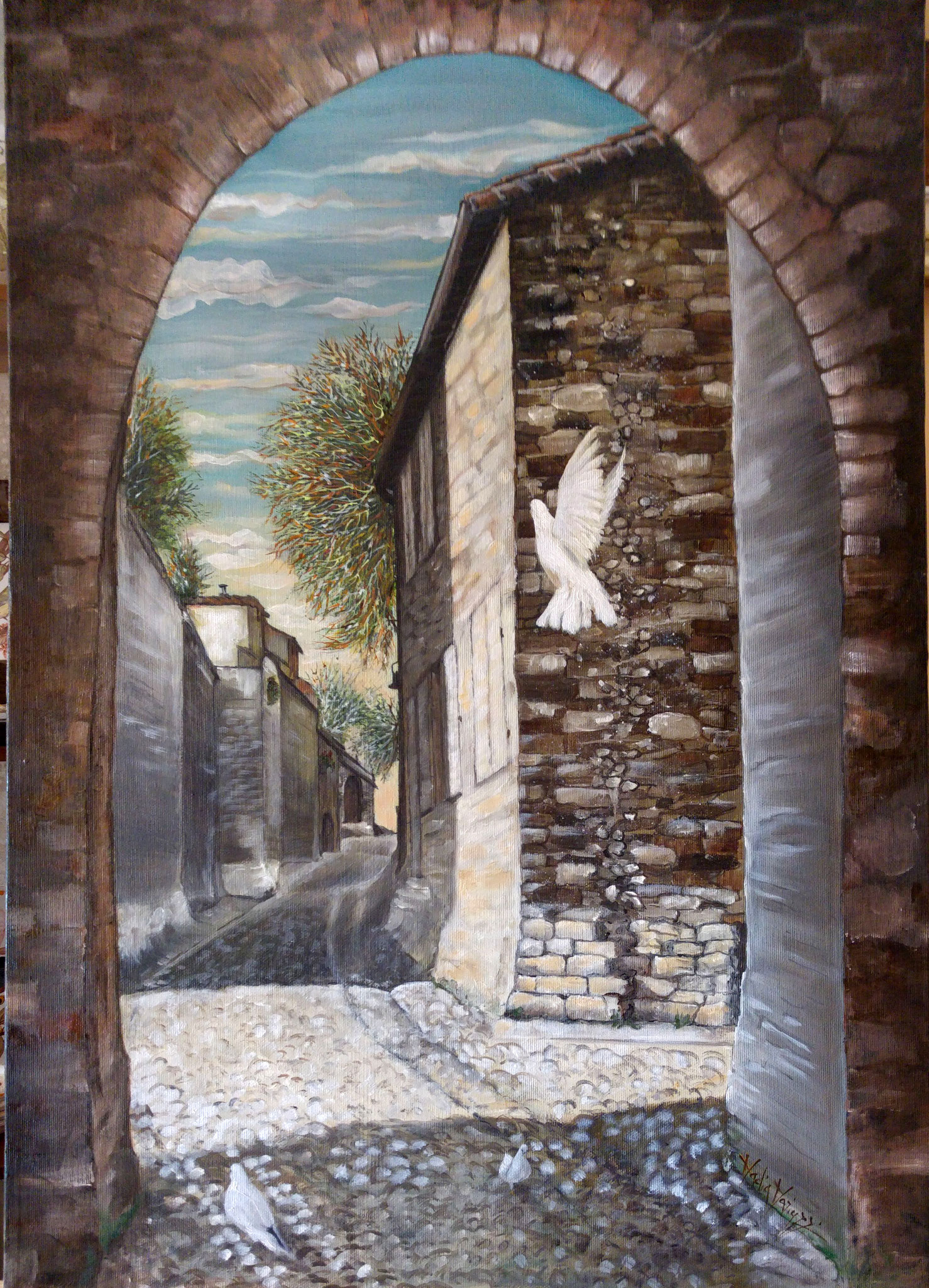 Colombe ad Avignone - olio su tela - 70x50