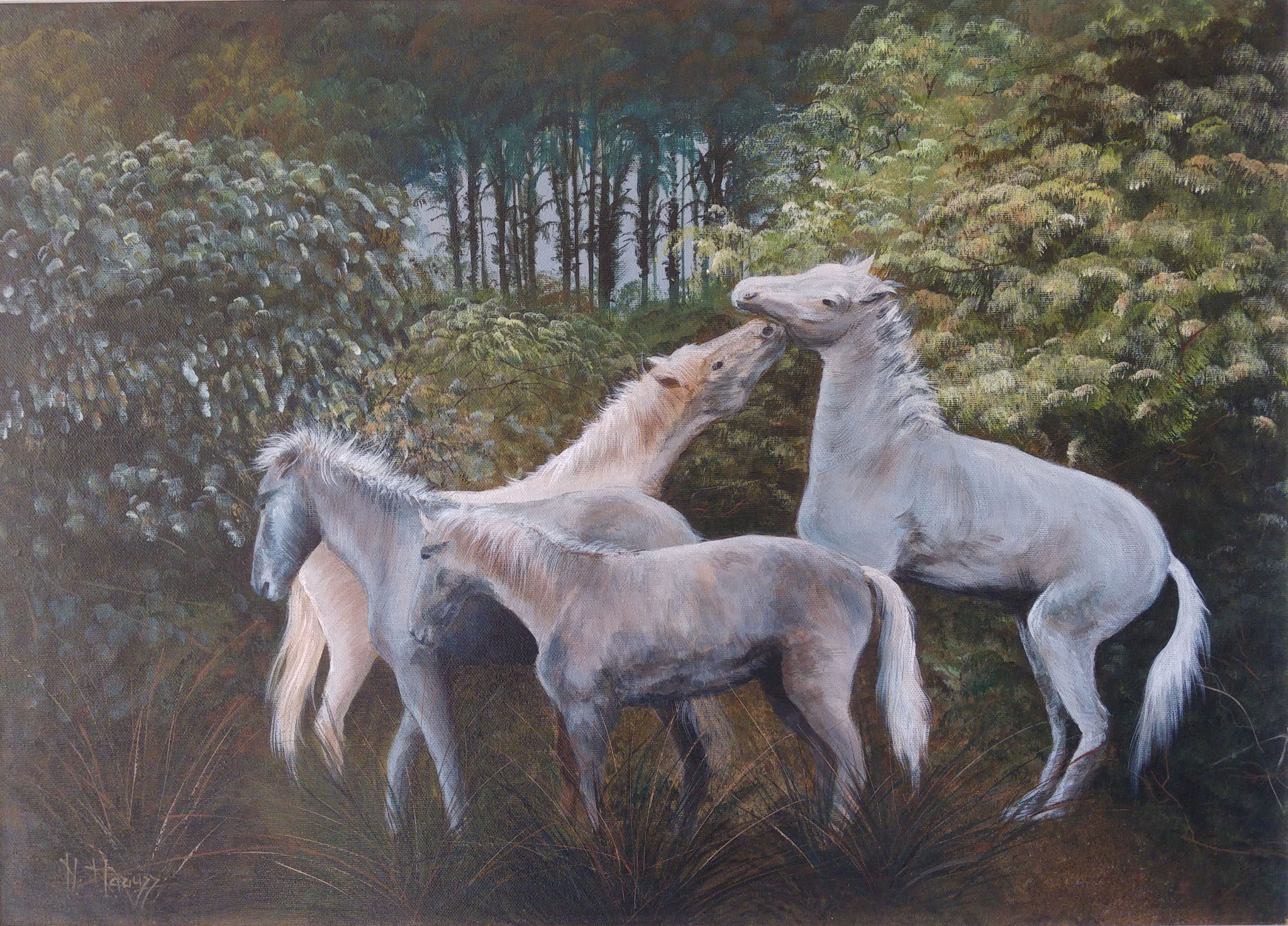Cavalli nel bosco - acrilico su tela - 50x70