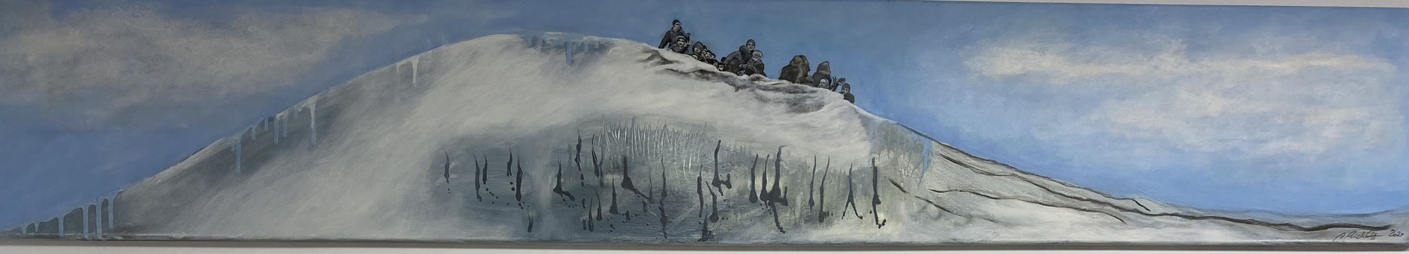 Flüchtlingswelle, Öl auf Leinwand, 180x30 cm, 2020