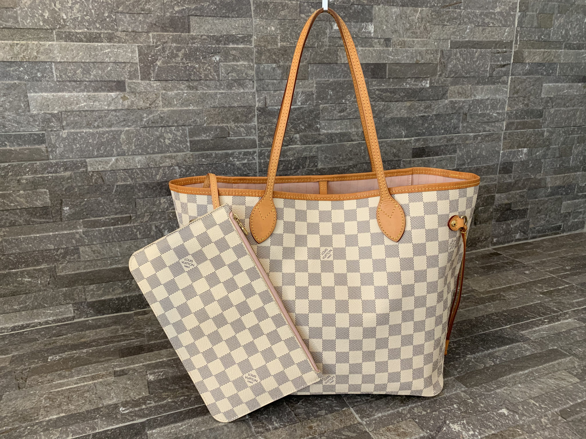 Louis Vuitton Damier Azur Neverfull MM NM in Rose Ballerine Ankauf Verkauf Second Hand Designertaschen und Accessoires