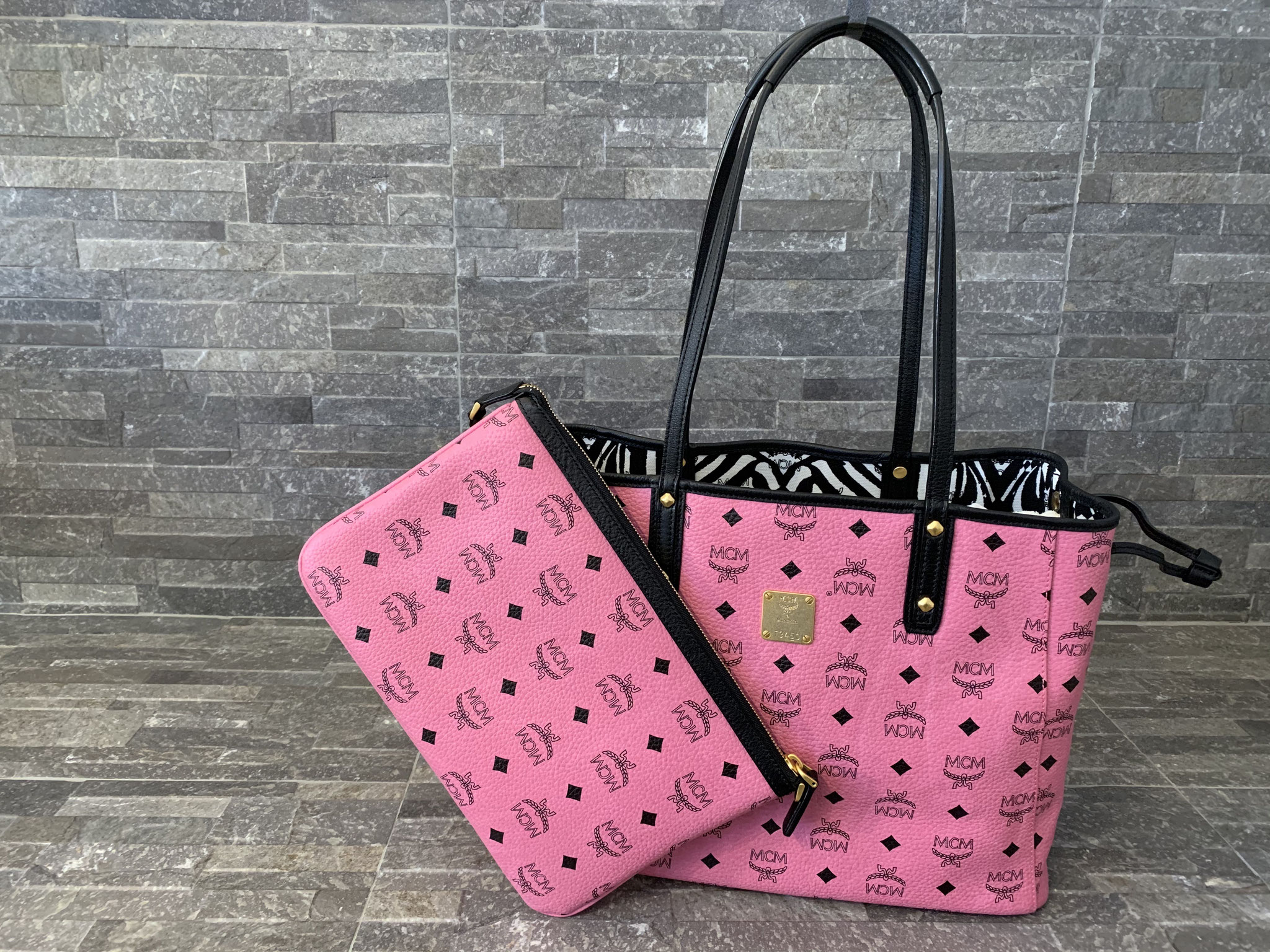 Mcm pink shopper tote hotsell