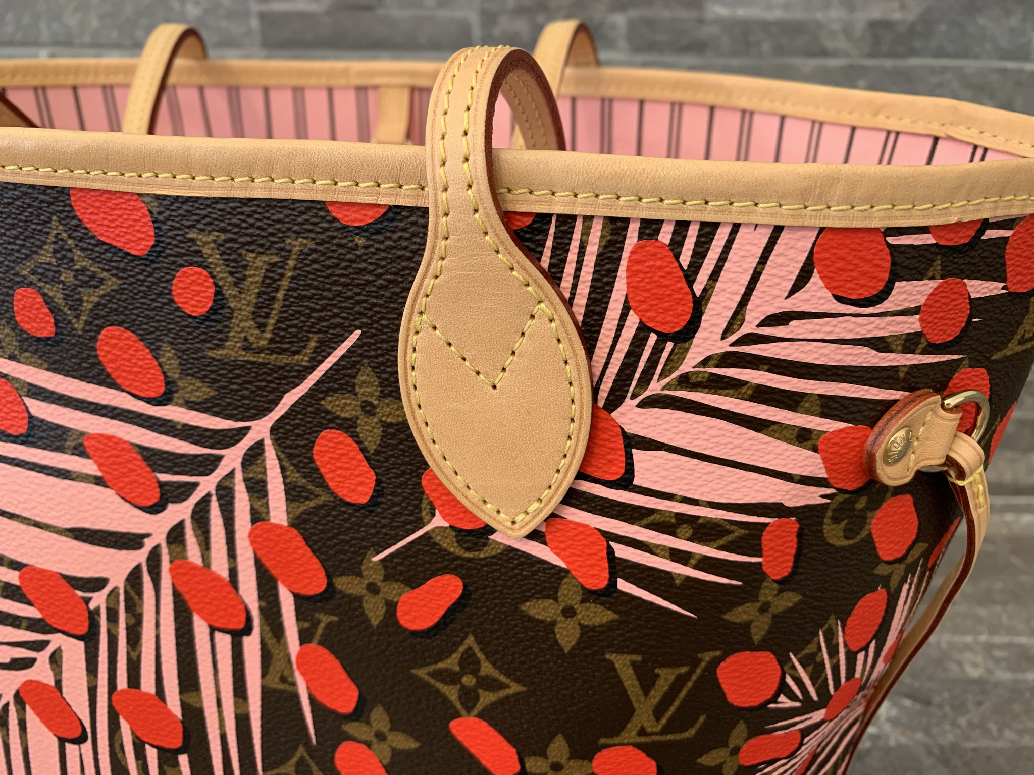 Louis Vuitton Monogram Jungle Dots Neverfull MM in Sugar Pink Poppy Ankauf Verkauf Second Hand Designertaschen und Accessoires