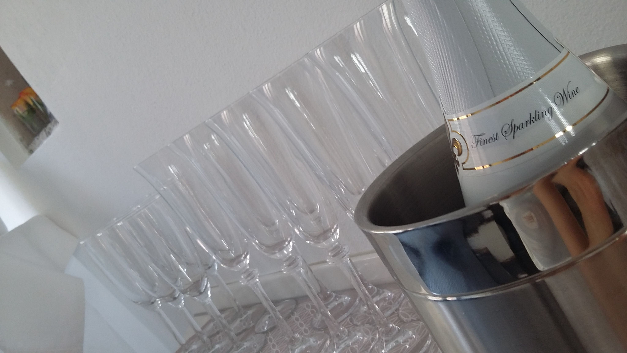 Wir begrüßen euch zuerst mit Alkoholfreien Sekt