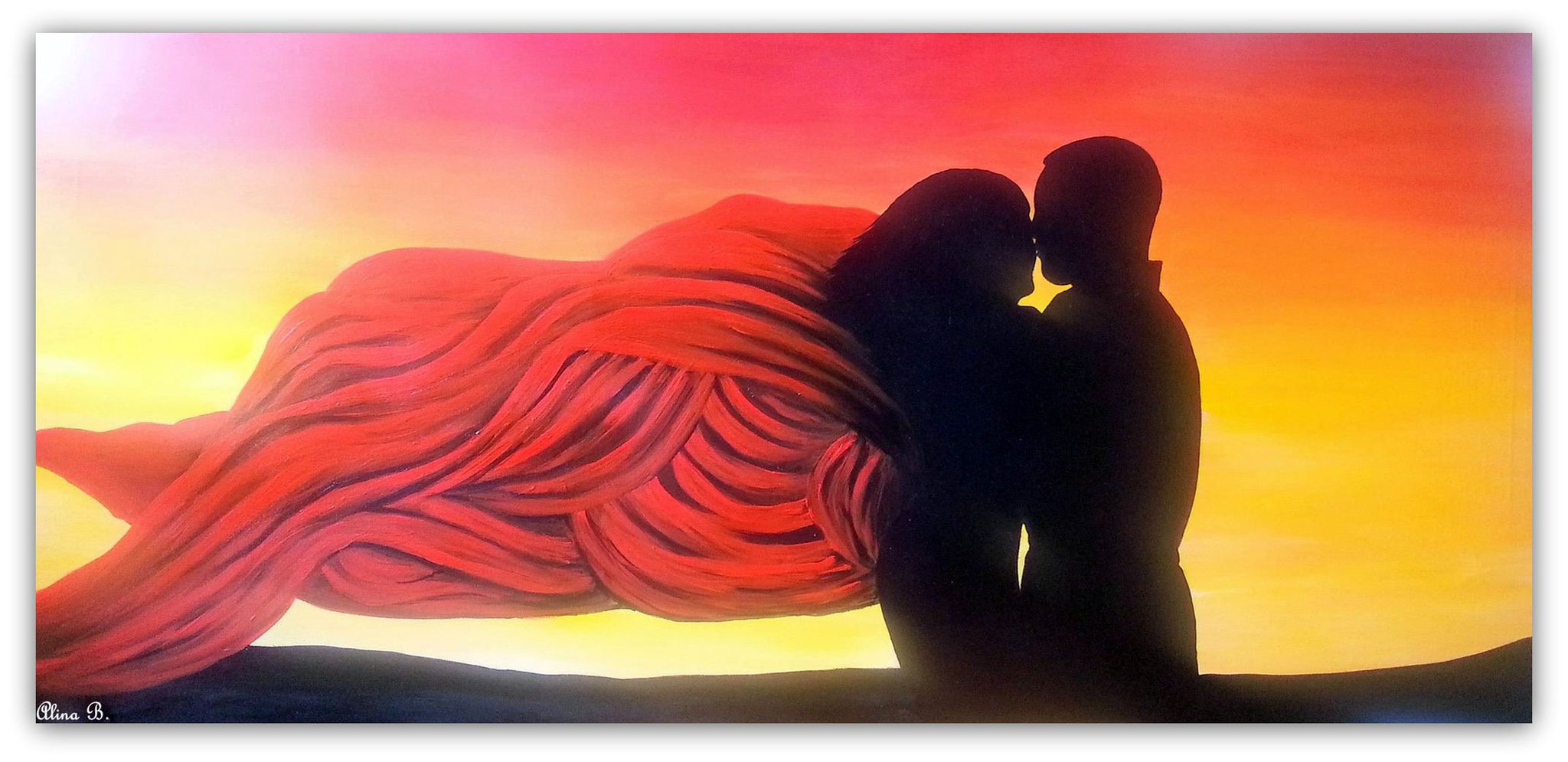"Vakaro Romantika" akrilas, drobė su porėmiu  100x50 cm