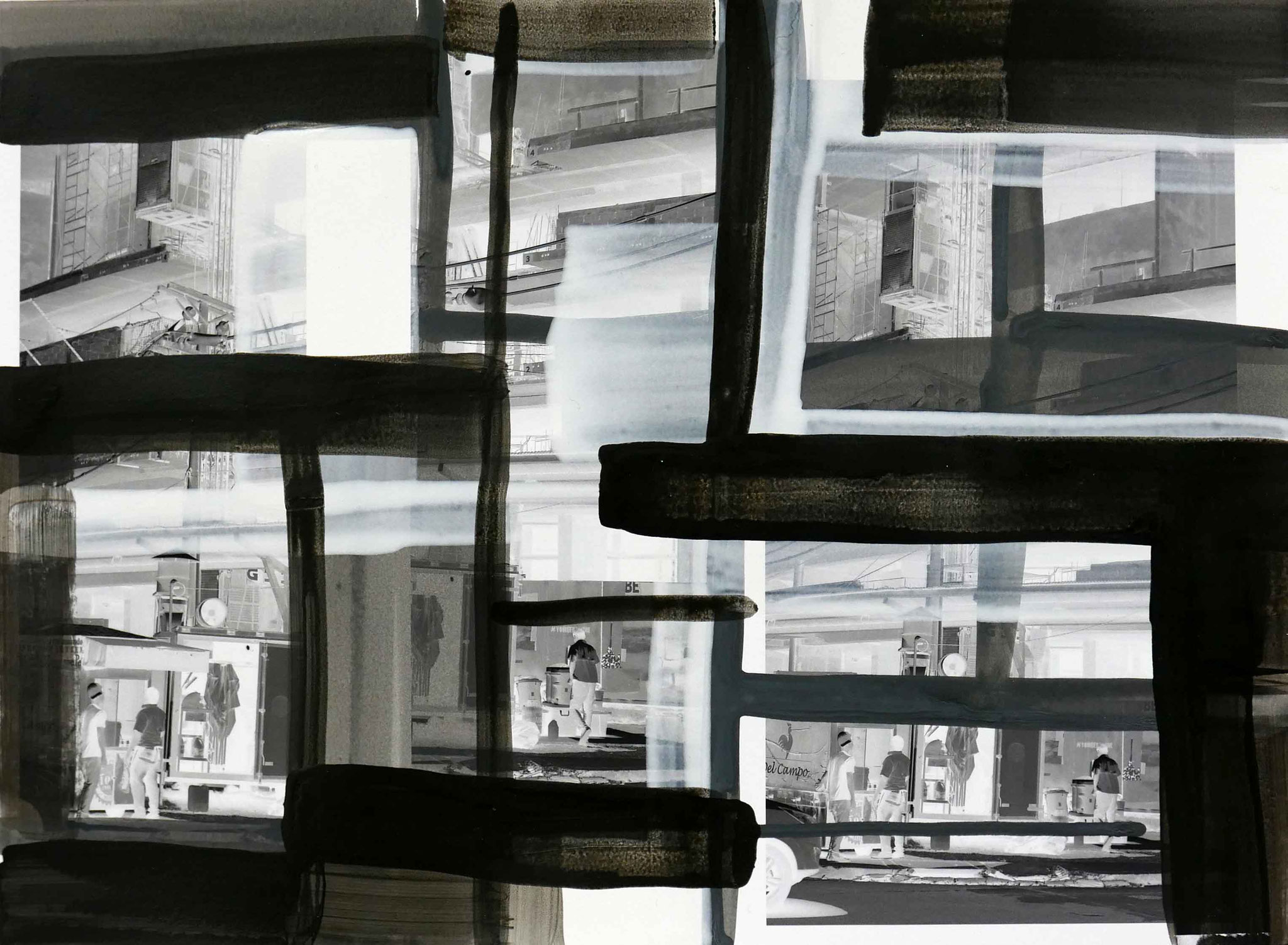 Monika Humm, global - men at work 34 (Panama-City), 2016, MT auf Papier, 24x33cm