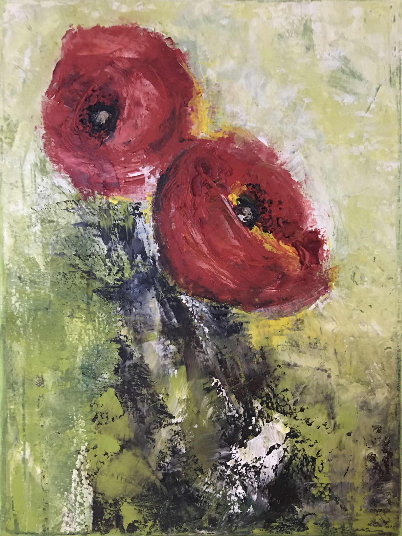 "Mohnblumen", Öl auf Leinwand, 30 x 40 cm, gespachtelt